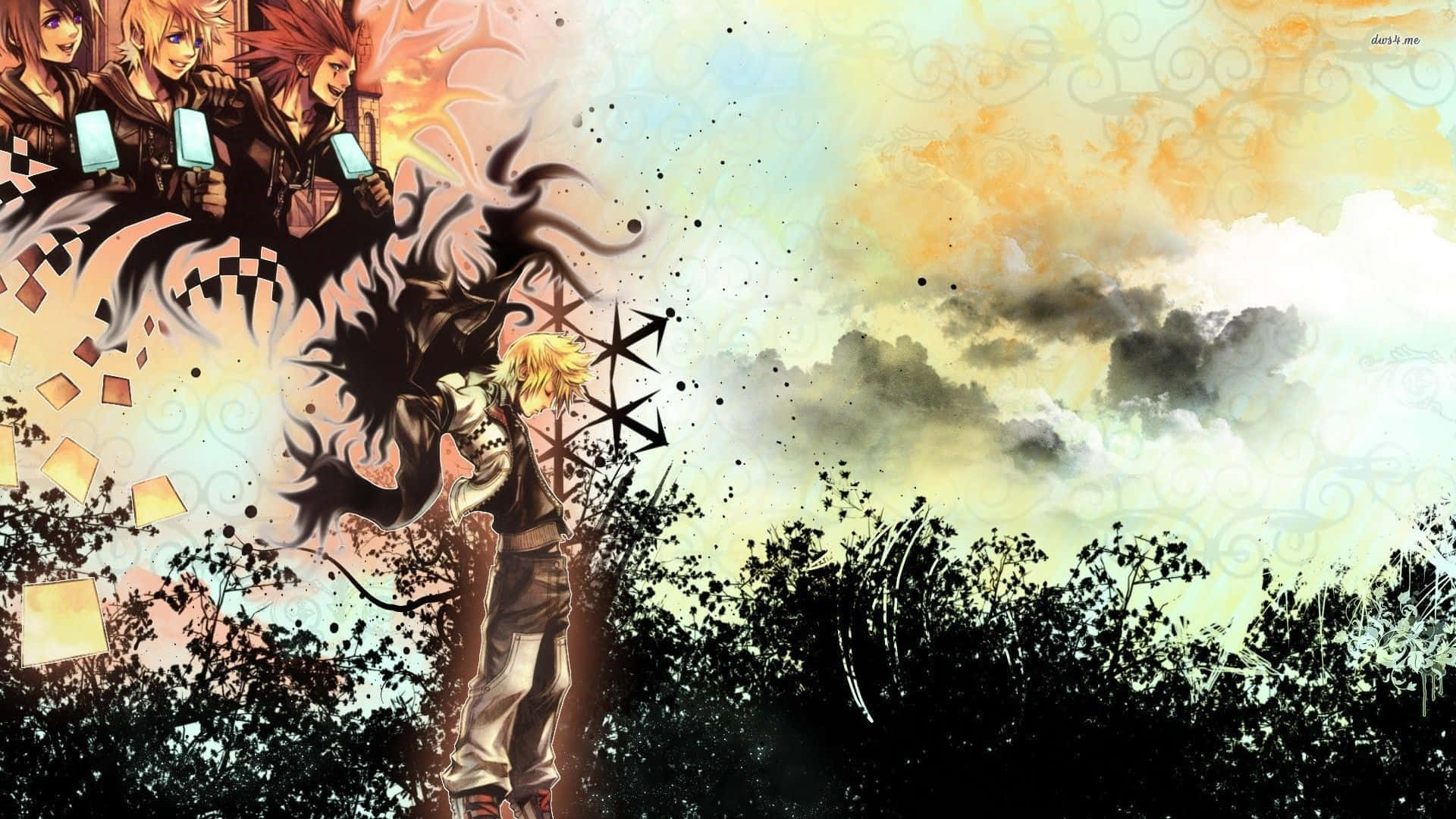 Kingdom Hearts Roxas, blond anime boy, stormy sky, Full HD Desktop Wallpaper