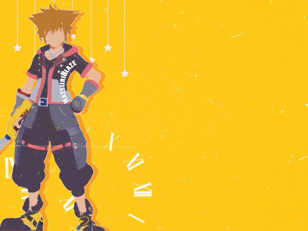 Sora, Kingdom Hearts, vibrant yellow background, SD Desktop Wallpaper