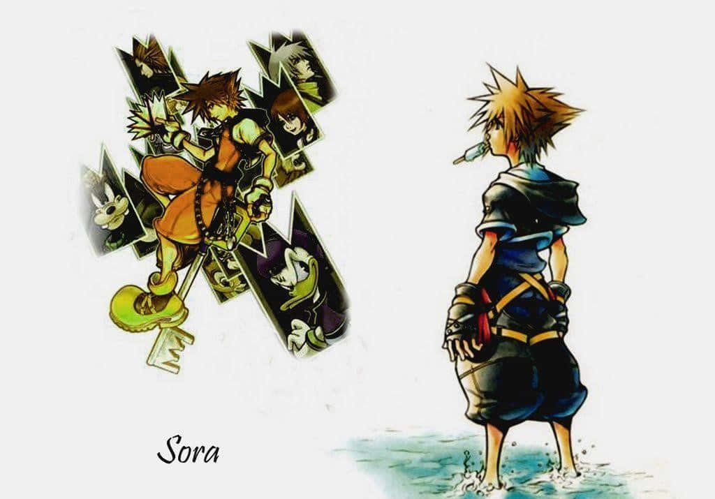 Kingdom Hearts Sora, spiky-haired boy, keyblade, SD Desktop Wallpaper