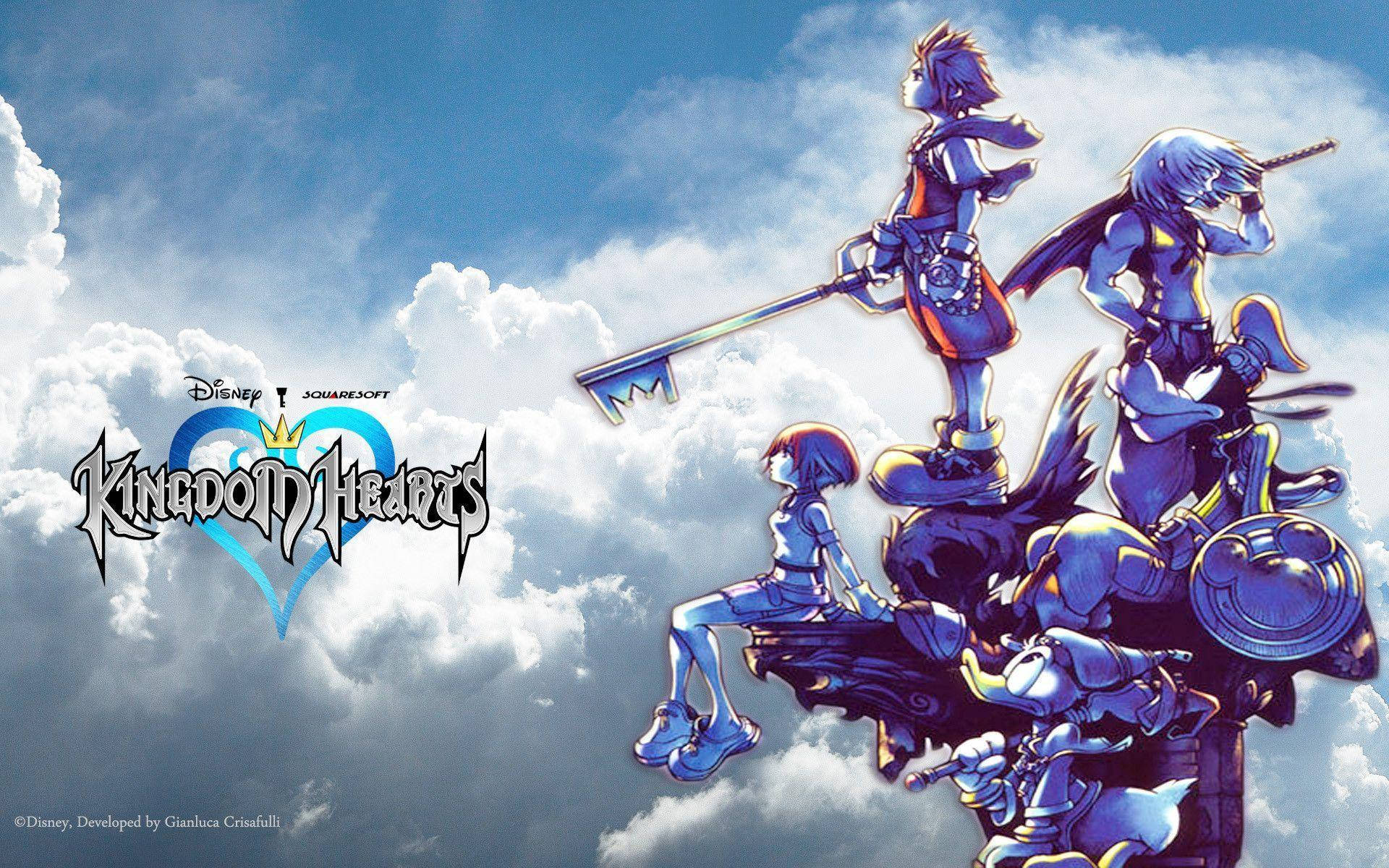 Kingdom Hearts, anime characters, floating key-shaped platform, Full HD Desktop Wallpaper