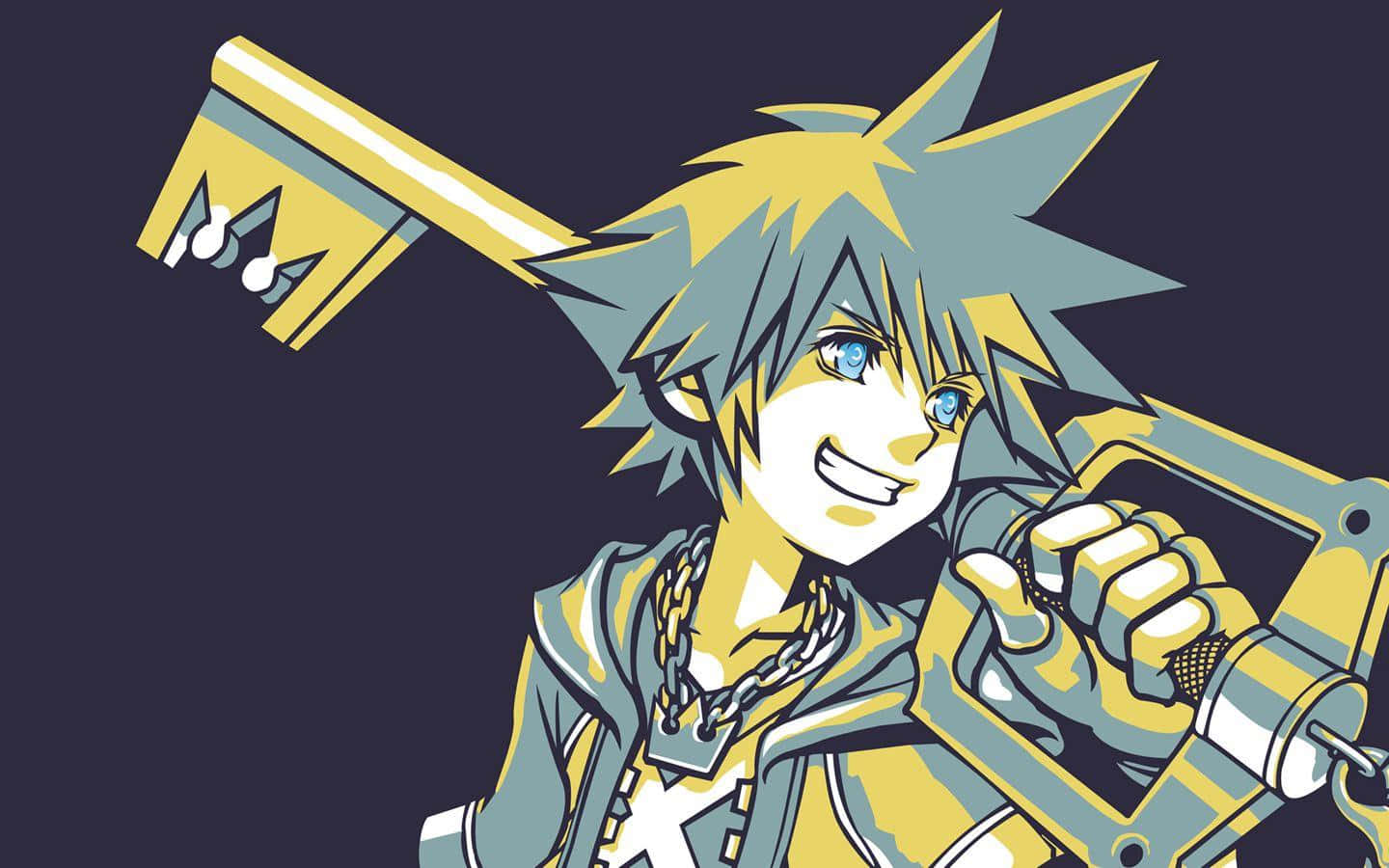 Kingdom Hearts Ventus, spiky blue and yellow hair, large golden keyblade, HD Desktop Wallpaper