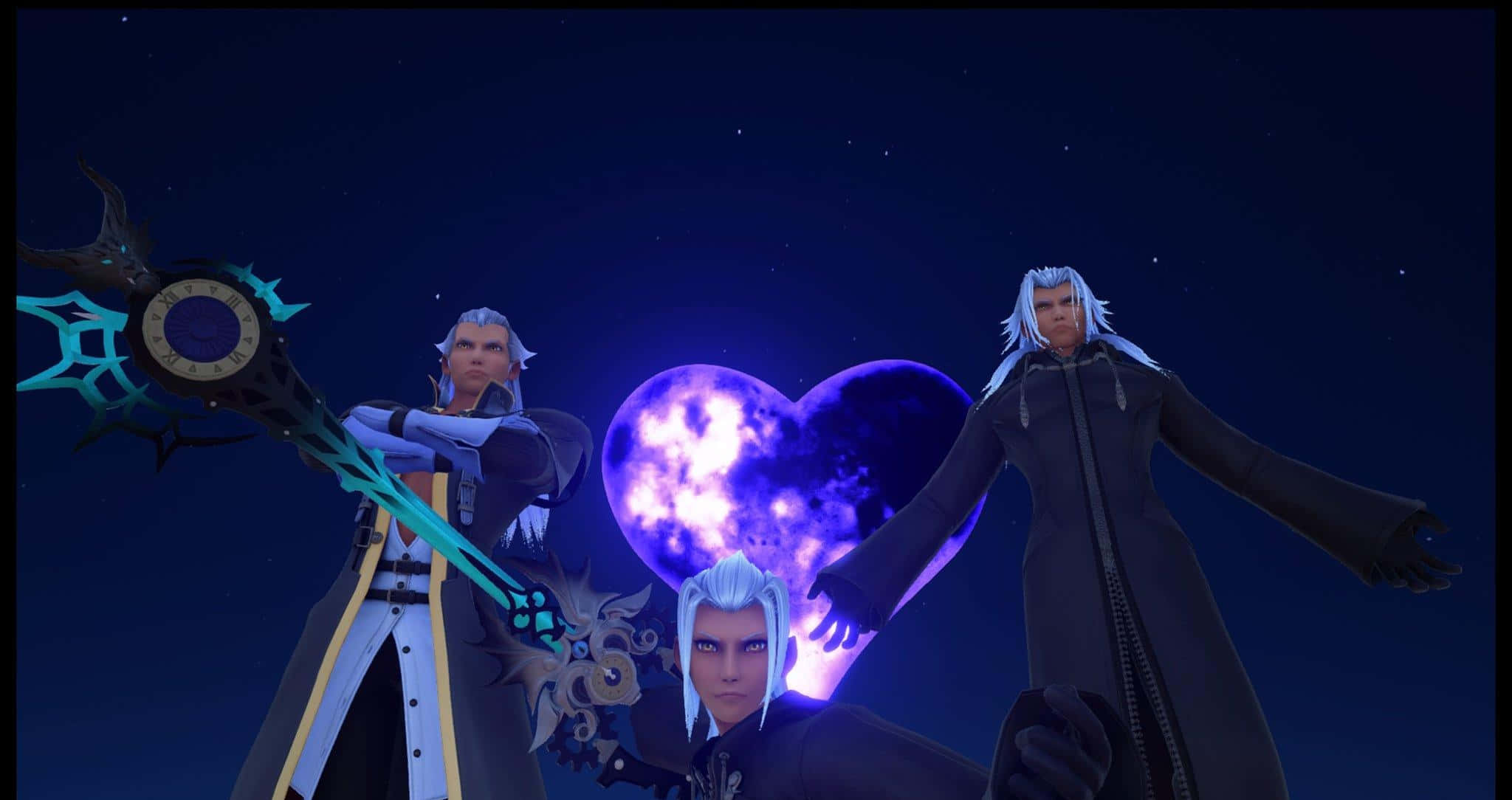 Kingdom Hearts Xehanort, glowing purple heart moon, starry night sky, Full HD Desktop Wallpaper