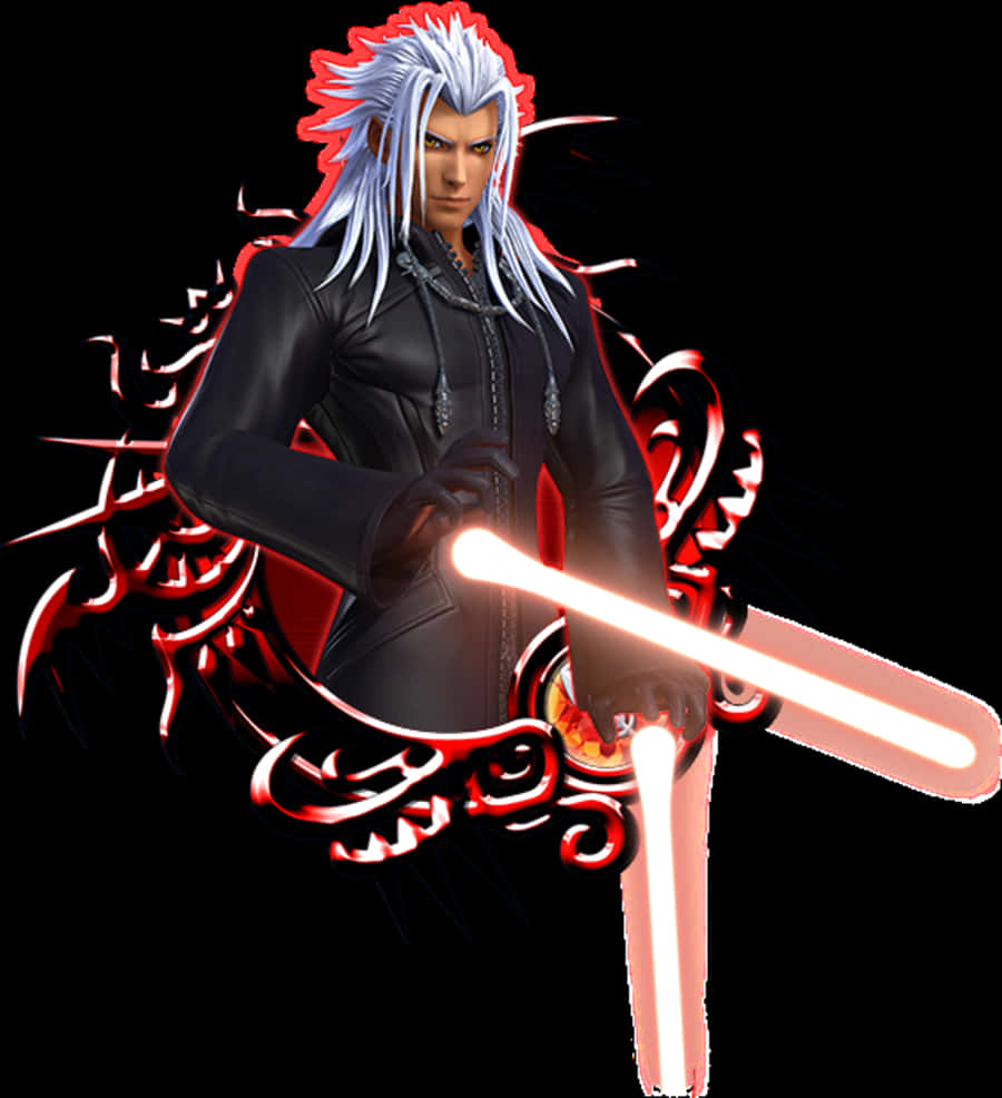 Kingdom Hearts Xemnas, silver-haired anime warrior, black armor, SD Phone Wallpaper
