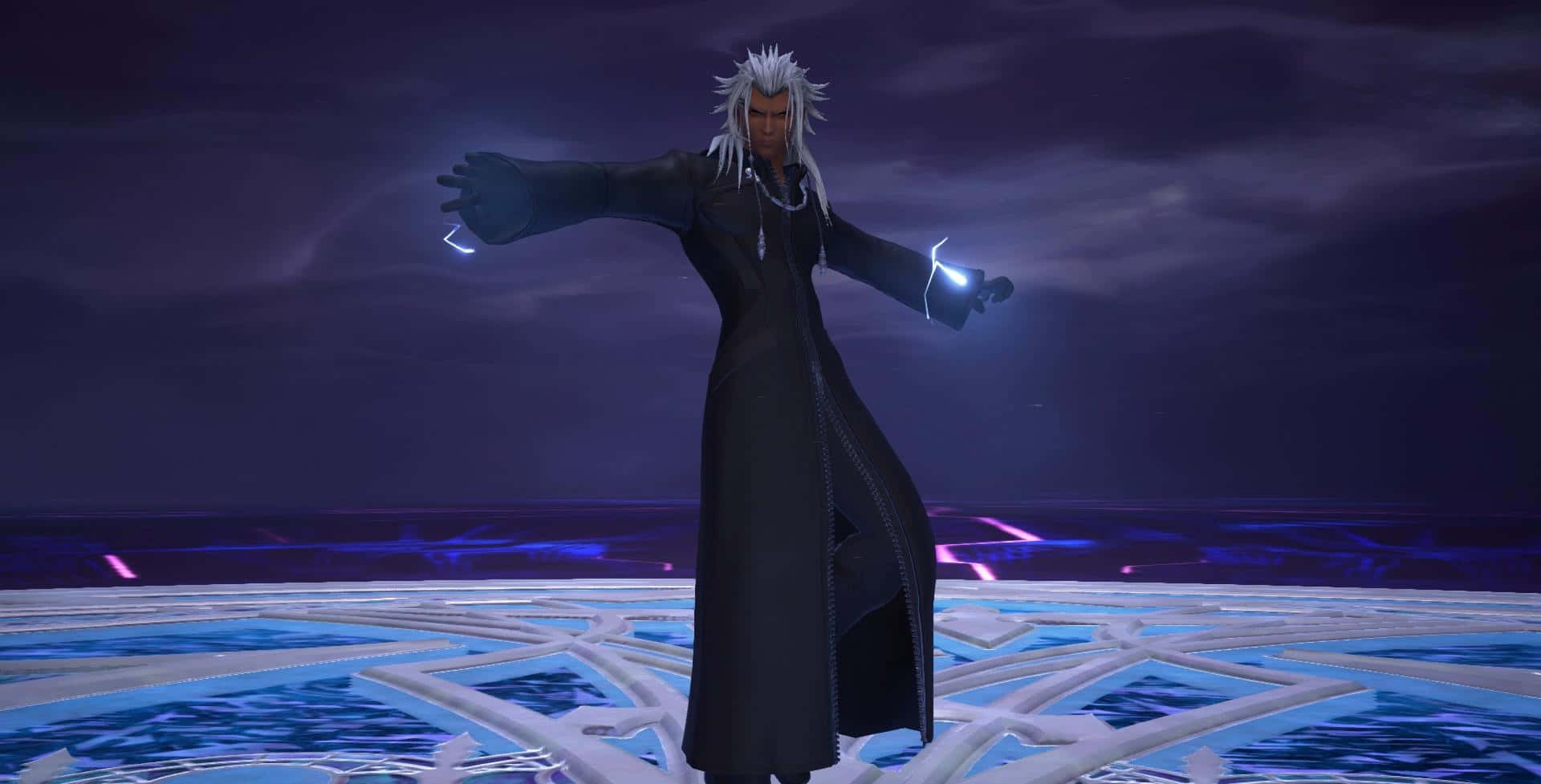 Kingdom Hearts Xemnas, silver-haired anime character, black coat, Full HD Desktop Wallpaper