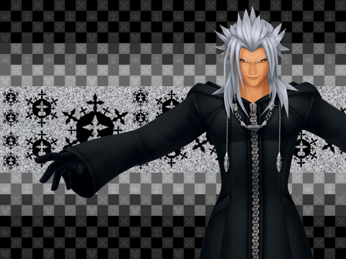 Kingdom Hearts Xemnas, spiky silver hair, black coat, SD Desktop Wallpaper