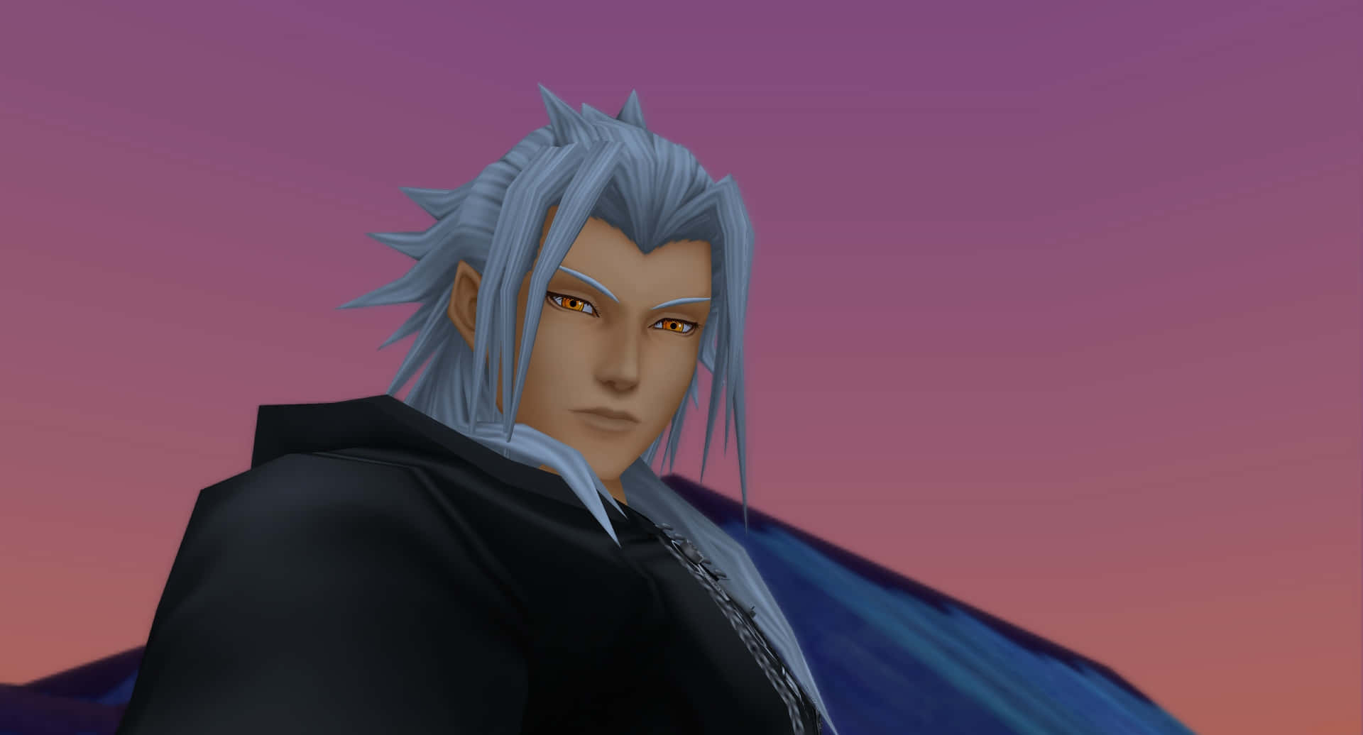 Kingdom Hearts Xemnas, silver-haired anime character, black coat, Full HD Desktop Wallpaper
