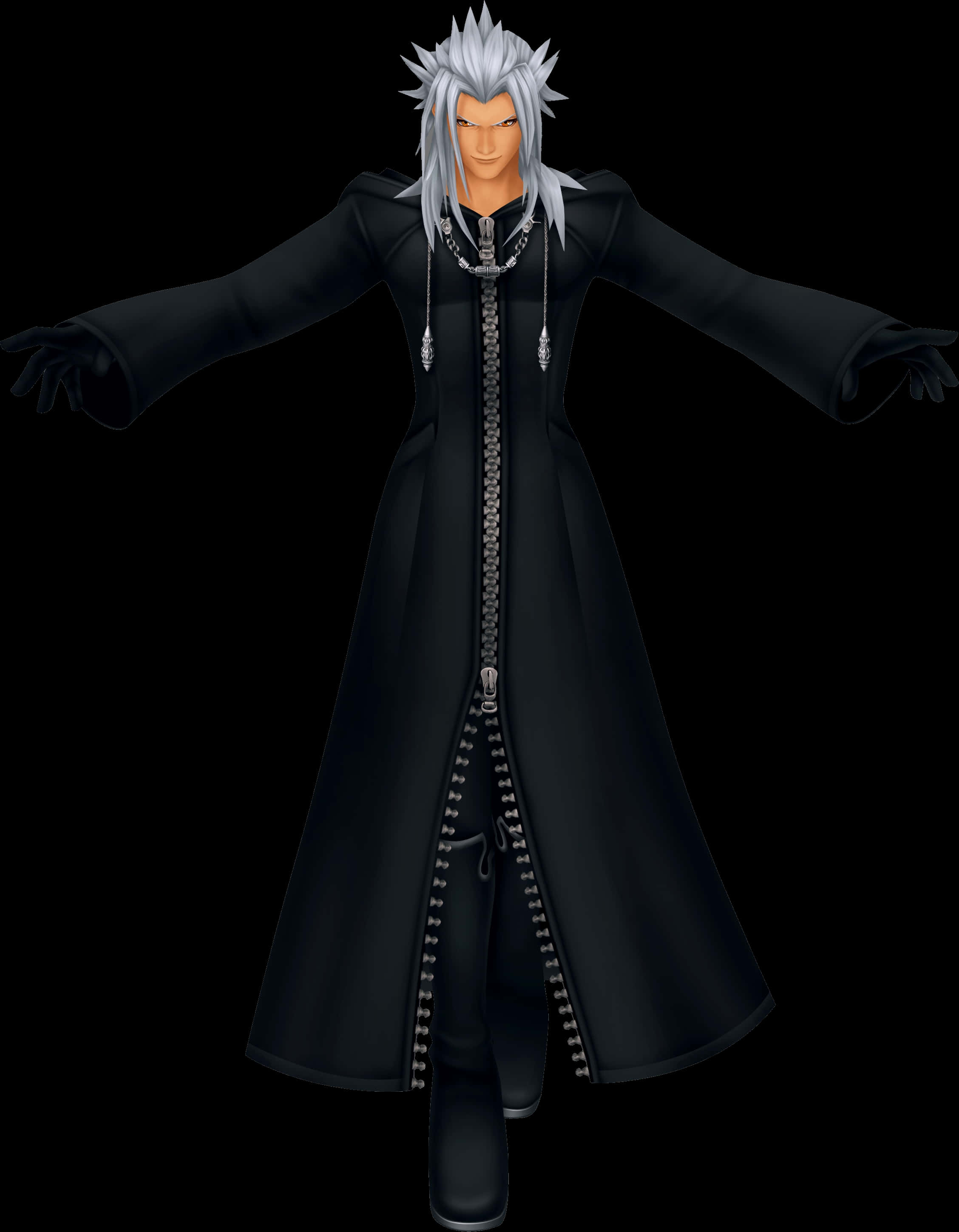 Kingdom Hearts Xemnas, spiky silver hair, long black coat, 2K Phone Wallpaper