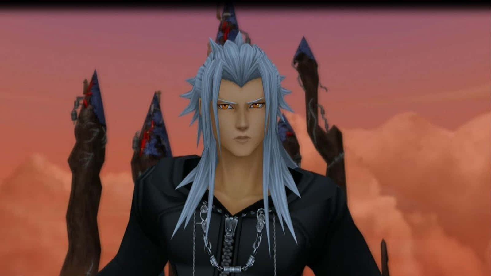 Kingdom Hearts Xemnas, silver-haired anime character, black armor, HD Desktop Wallpaper