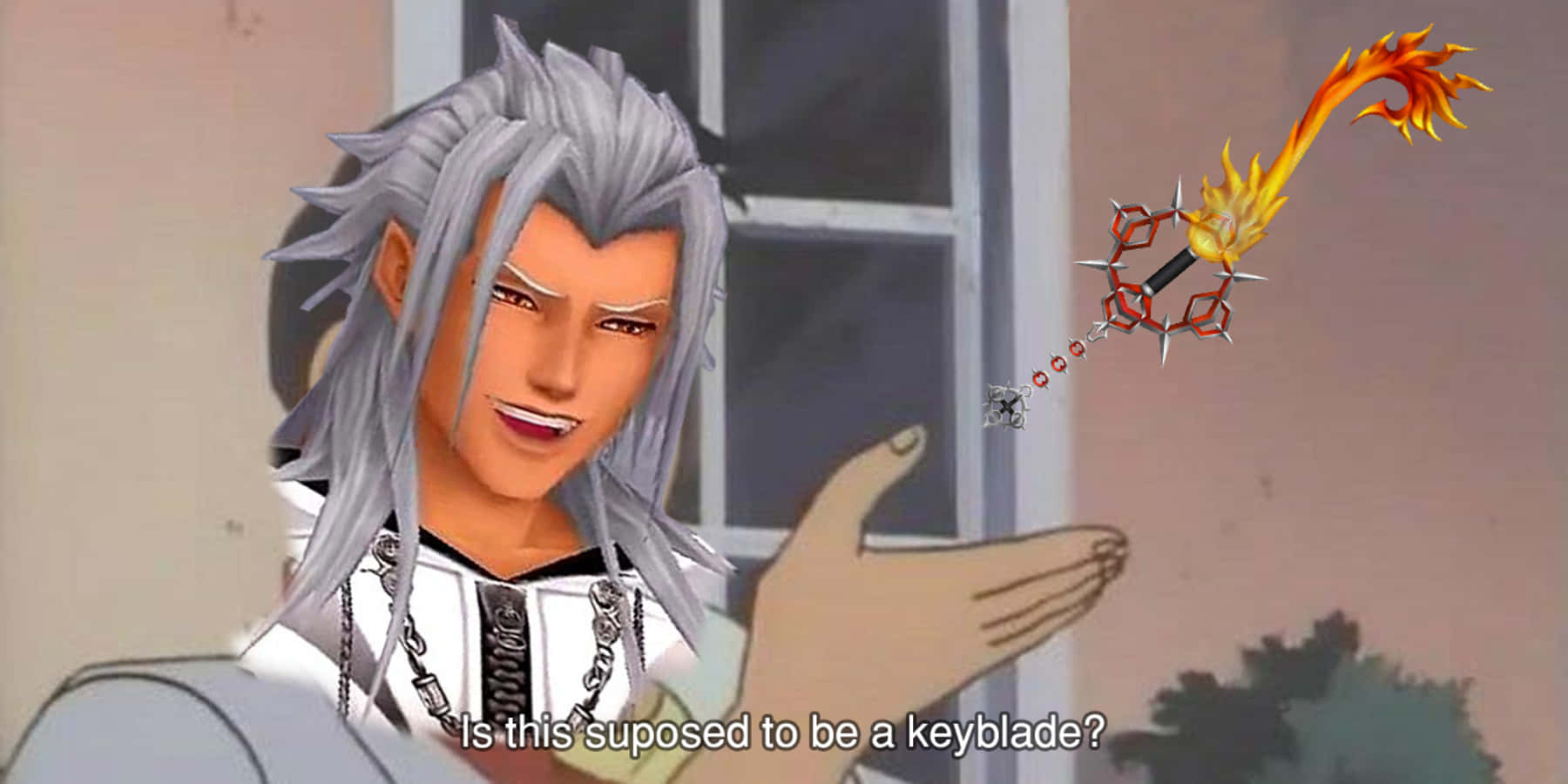 Kingdom Hearts Xemnas, silver-haired anime character, fiery keyblade, HD Desktop Wallpaper