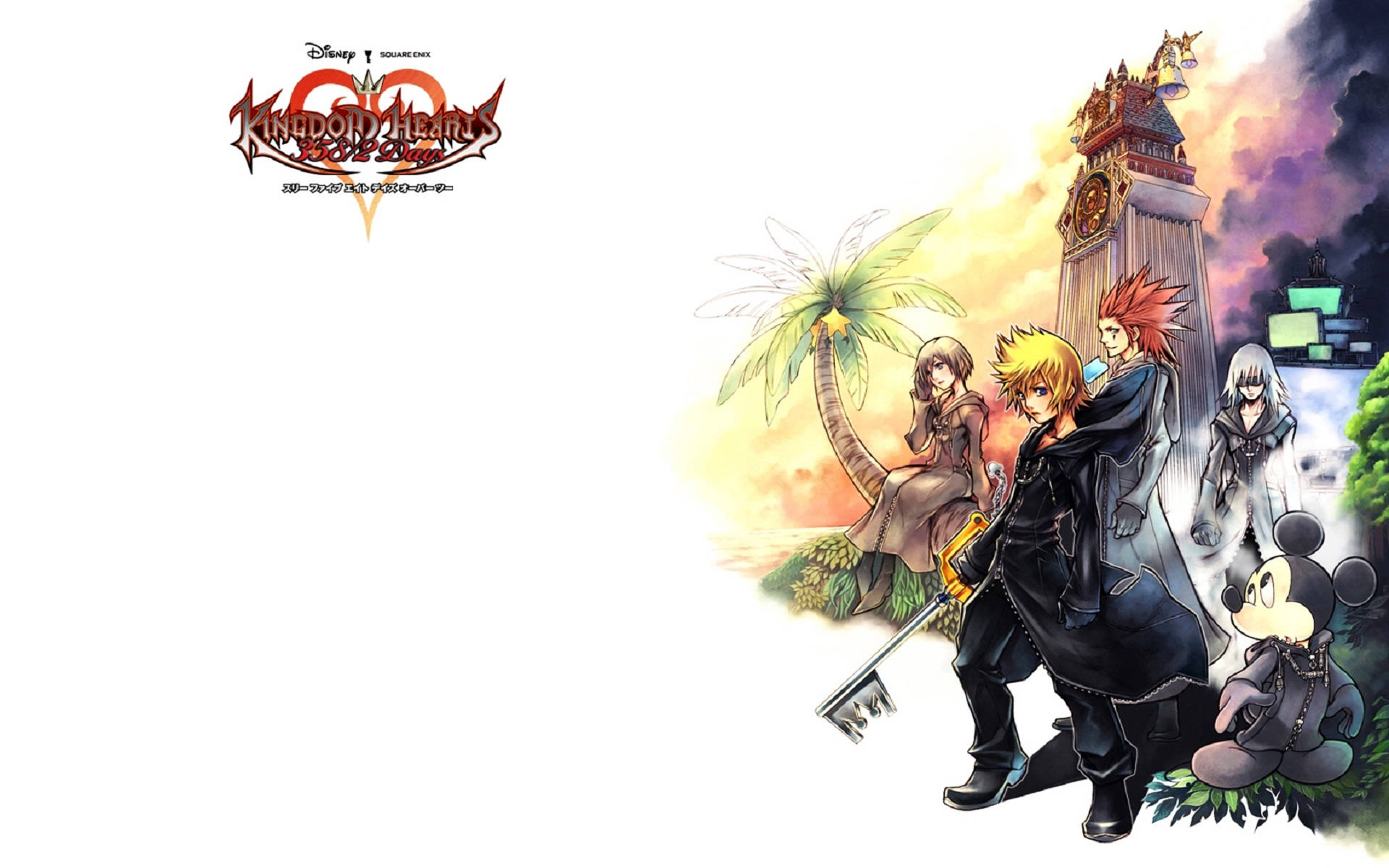 Kingdom Hearts, clock tower, palm tree, Full HD Desktop Wallpaper