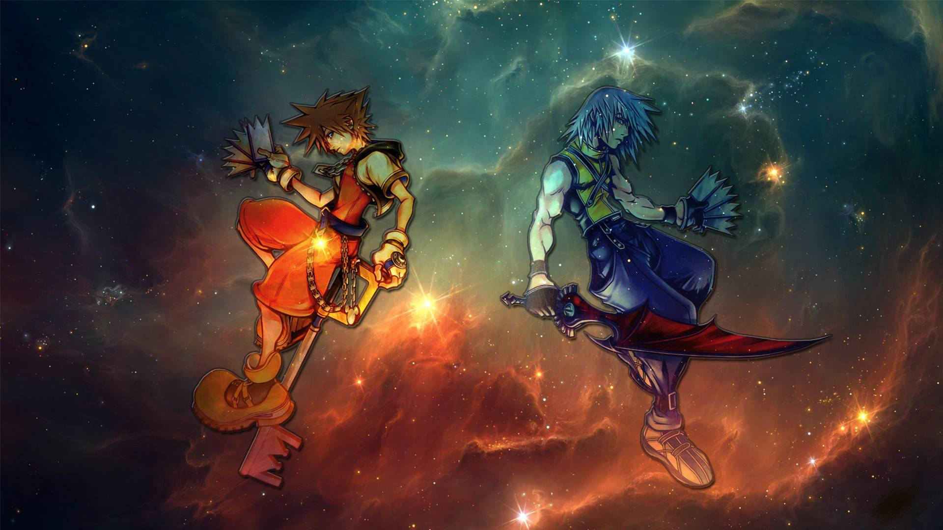 Kingdom Hearts, anime characters, cosmic nebula, Full HD Desktop Wallpaper