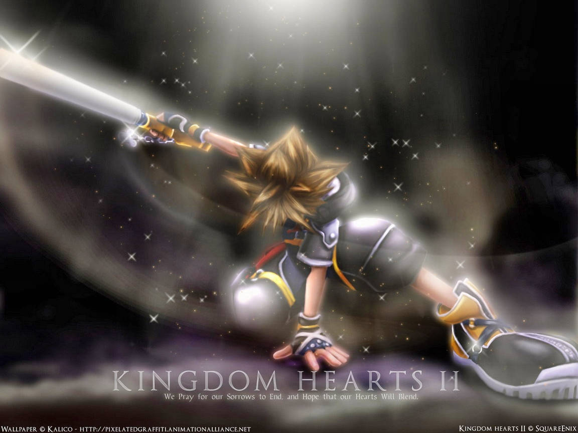 Kingdom Hearts, spiky-haired anime hero, black and yellow gear, SD Desktop Wallpaper