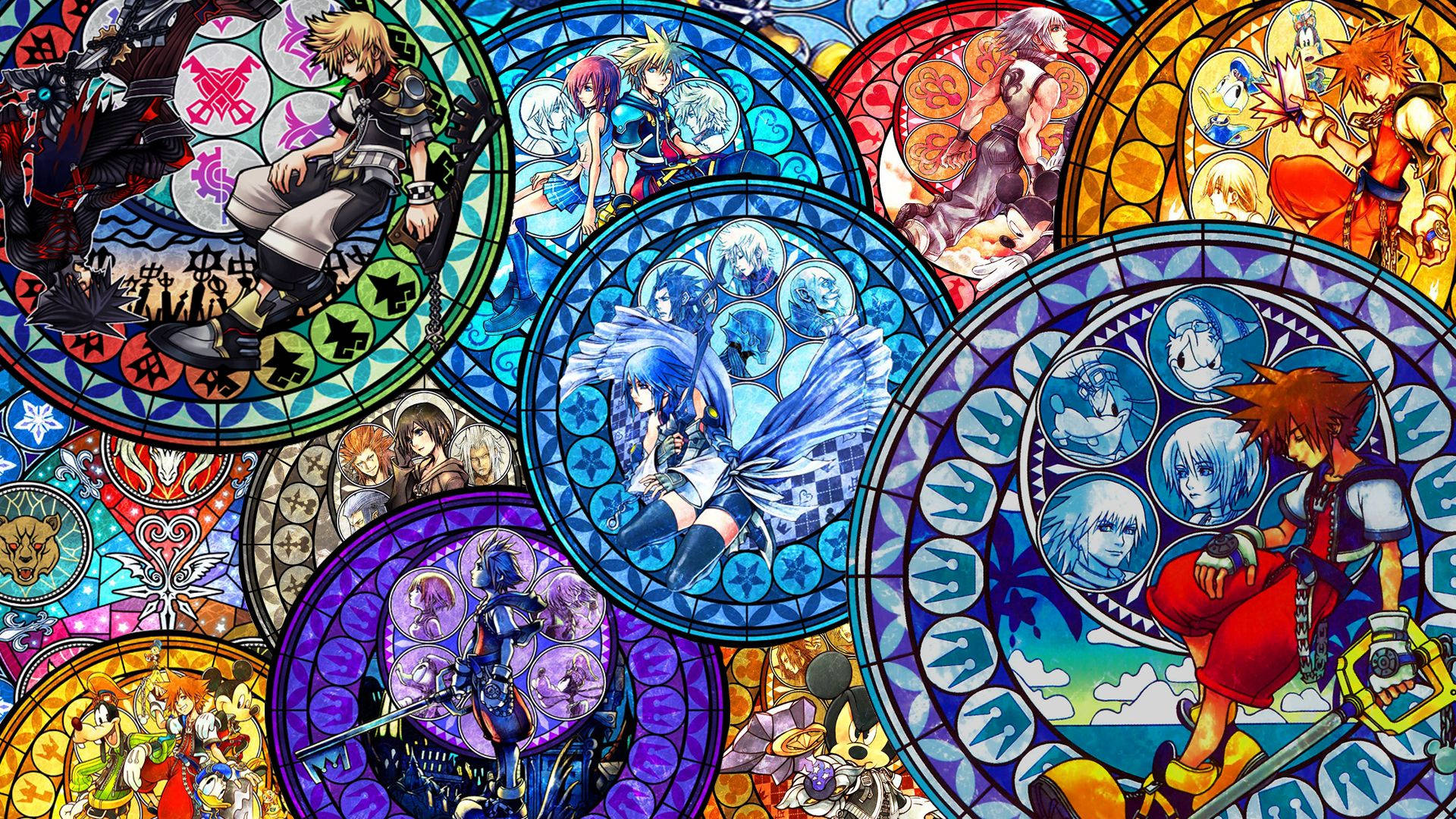 Kingdom Hearts, stained glass, anime characters, Full HD Desktop Wallpaper