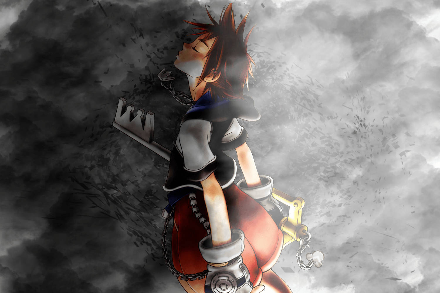 Kingdom Hearts, spiky-haired anime boy, keyblade, HD Desktop Wallpaper