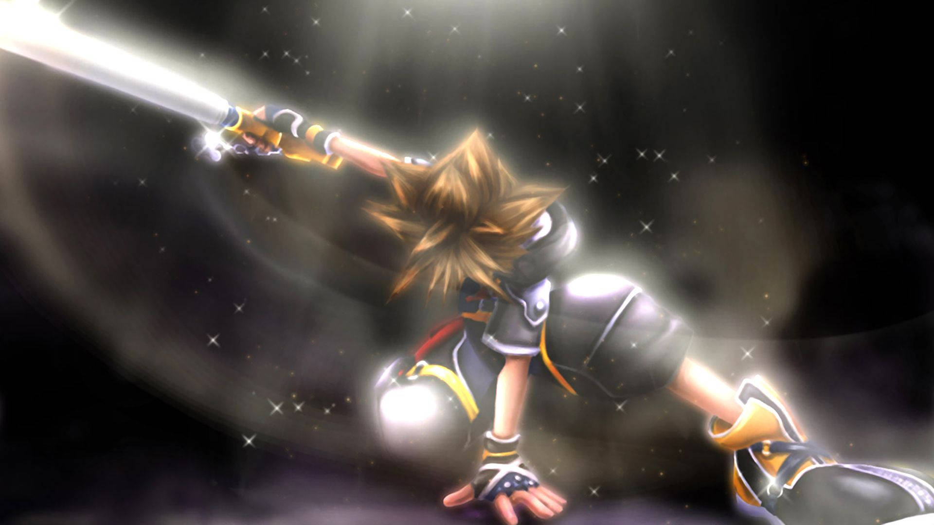 Kingdom Hearts, spiky-haired anime hero, glowing sword, Full HD Desktop Wallpaper