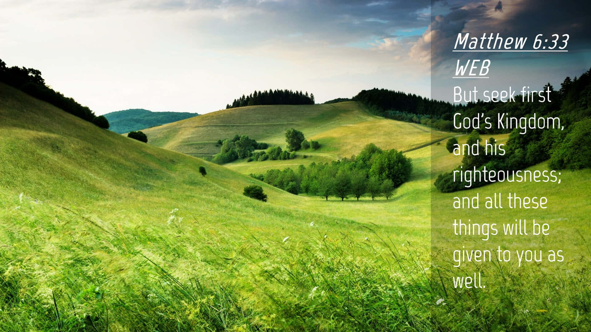 Kingdom of God, vast rolling green hills, trees, Full HD Desktop Wallpaper