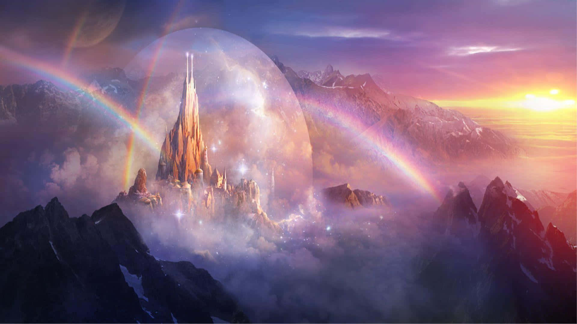 Kingdom Of God, fantasy castle, snowy mountains, Full HD Desktop Wallpaper