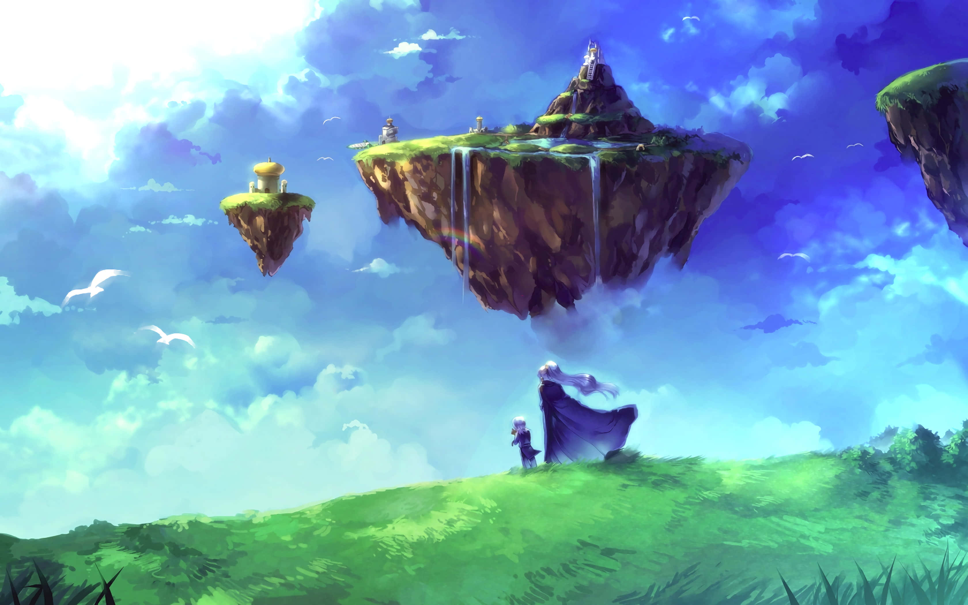 Kingdom, floating islands, waterfalls, 2K Desktop Wallpaper