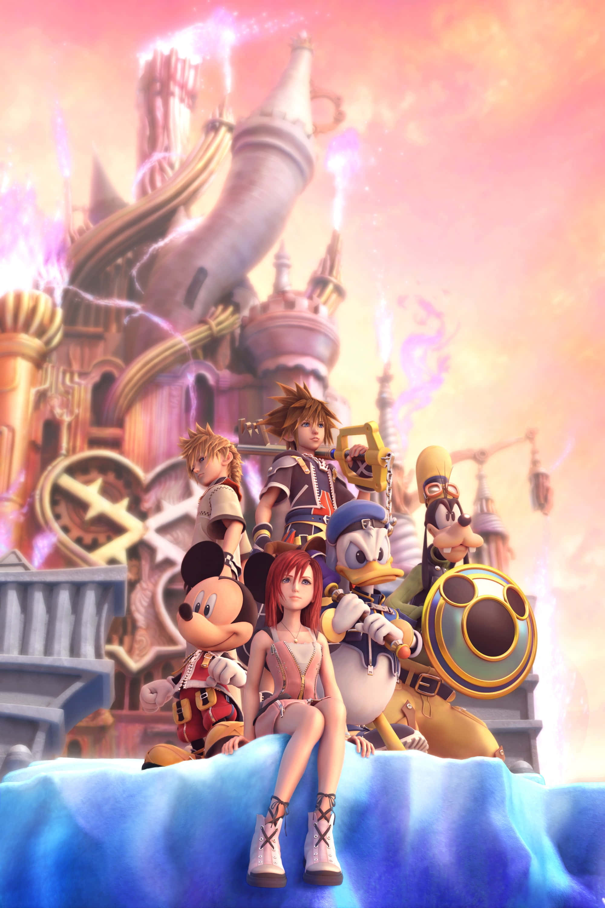 Kingdom 2000 x 3000, glowing fantasy castle, pink and orange sky, 2K Phone Wallpaper