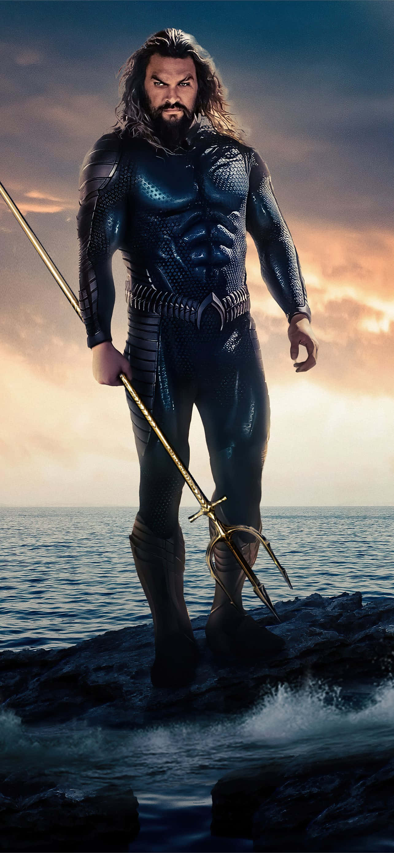 Kingdom, trident, rocky shore, 2K Phone Wallpaper
