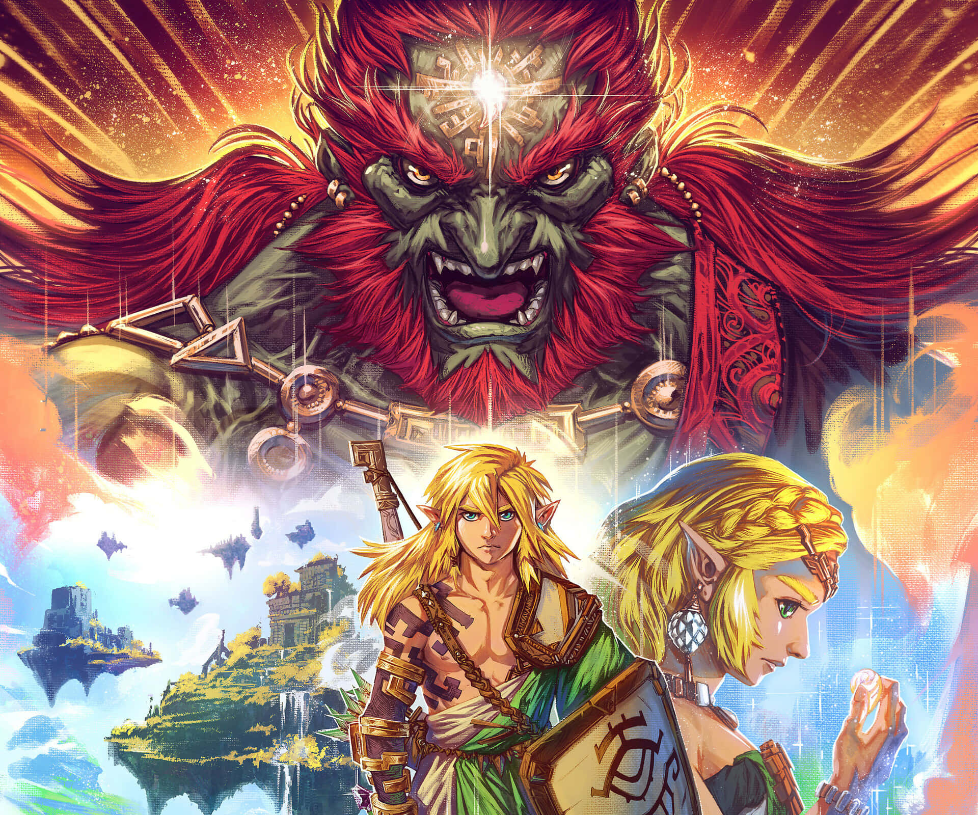 Kingdom, elfin warriors, colossal red-haired demon, Full HD Desktop Wallpaper