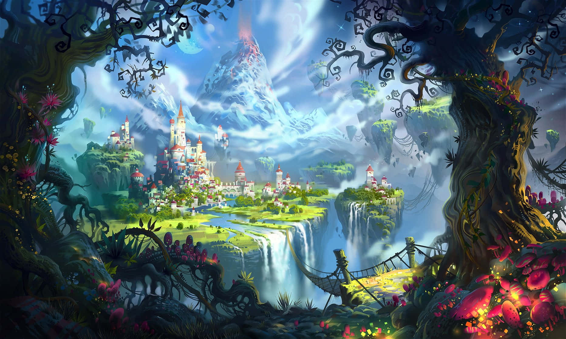 Kingdom, floating castle town, lush islands, HD Desktop Wallpaper