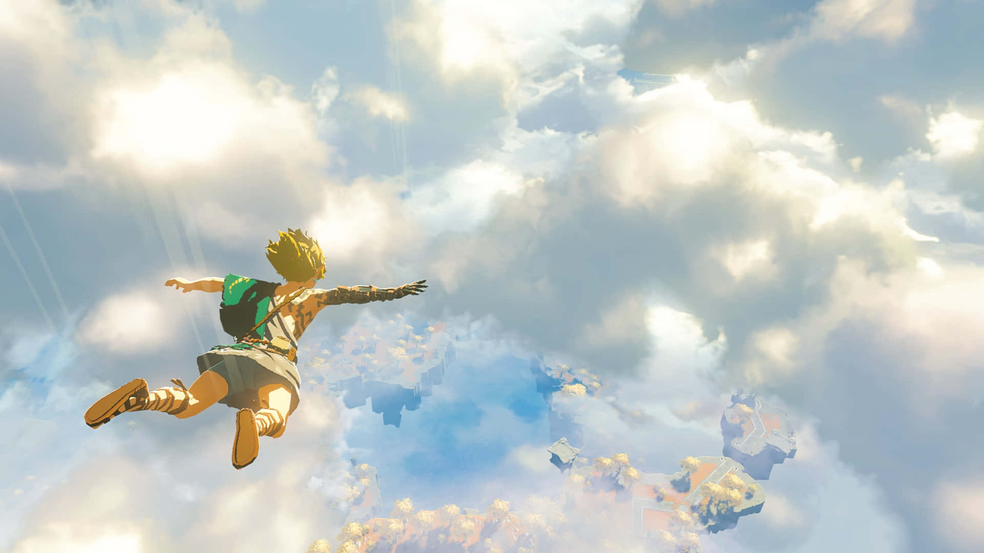 Kingdom, golden-haired adventurer, floating islands, Full HD Desktop Wallpaper