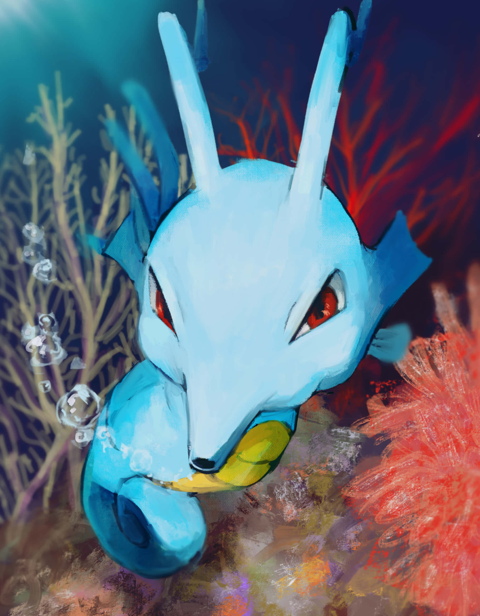 Kingdra, blue seahorse, red eyes, Full HD Phone Wallpaper
