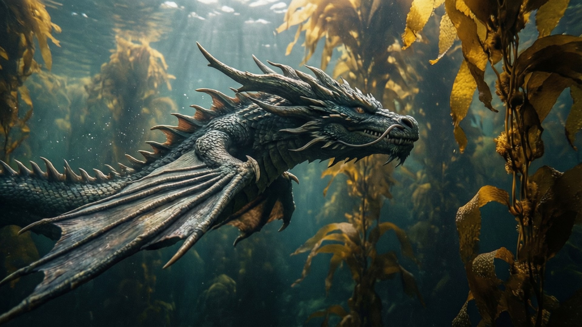 Kingdra, kelp forest, sun-dappled, Full HD Desktop Wallpaper
