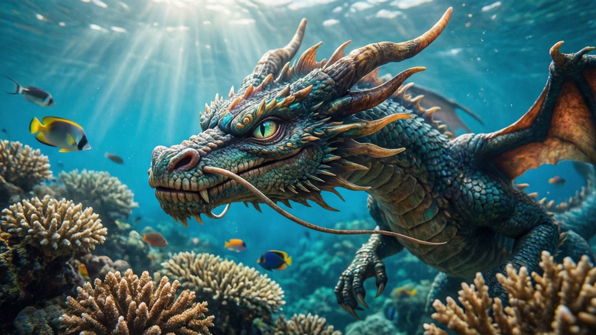 Kingdra, coral reef, tropical waters, Full HD Desktop Wallpaper