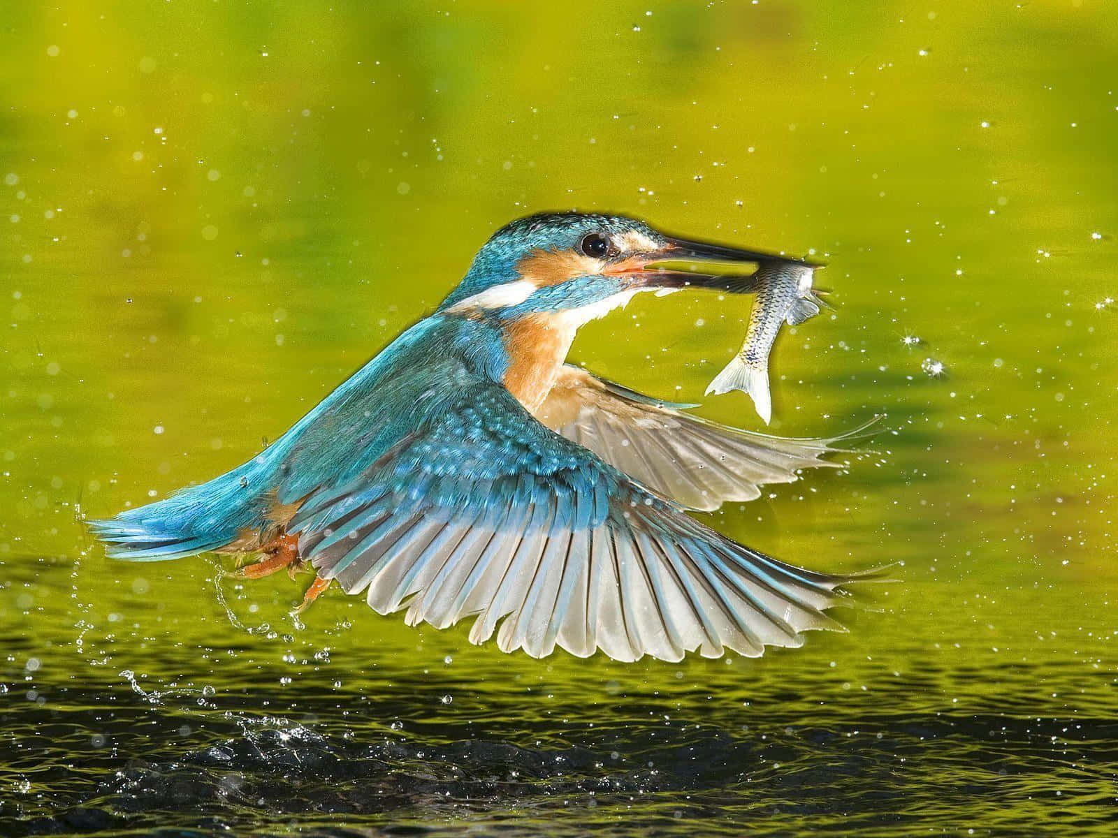kingfisher, catching fish in flight, emerges from water, HD Desktop Wallpaper