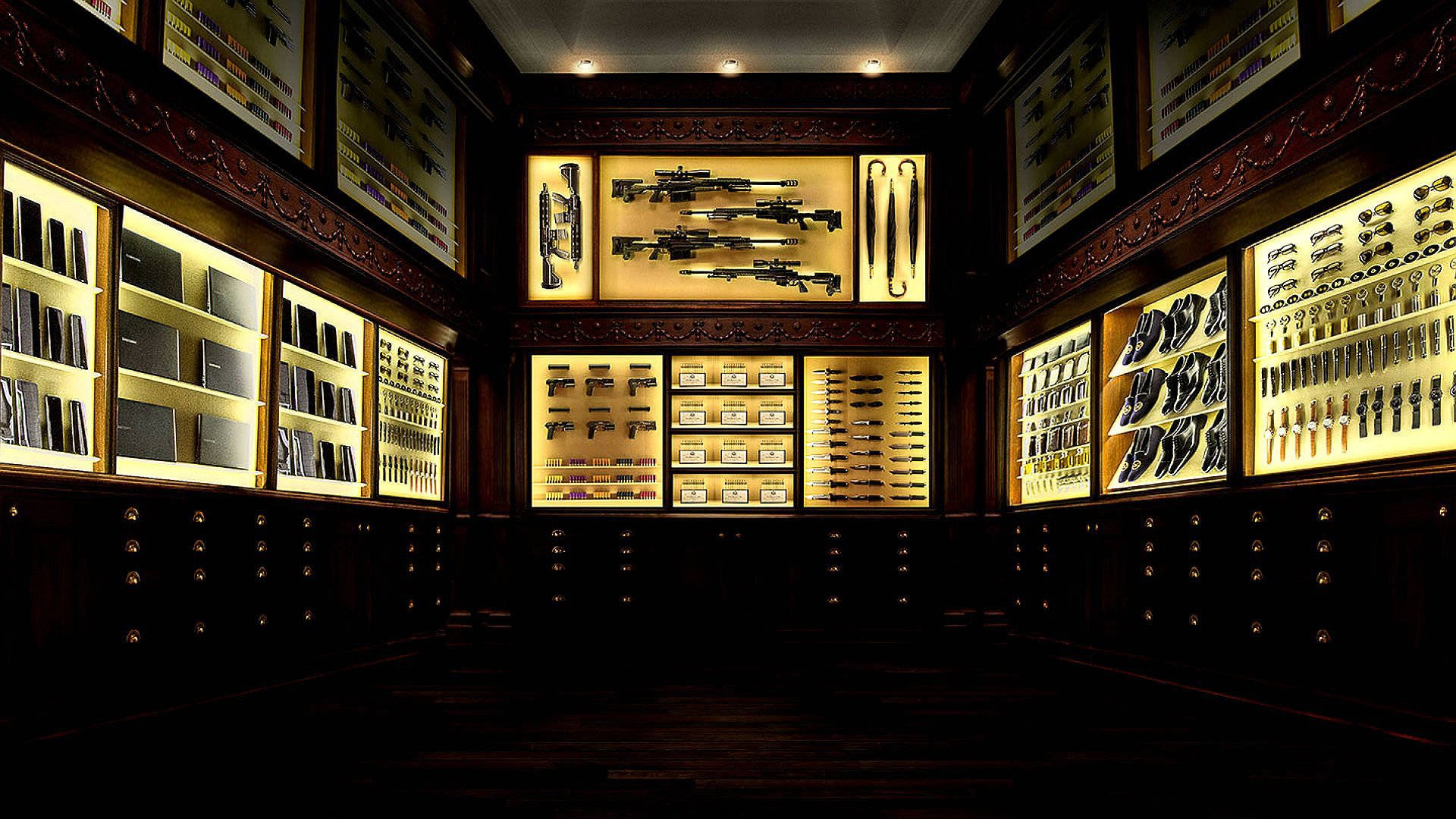 Kingsman, weapon room, firearms, Full HD Desktop Wallpaper