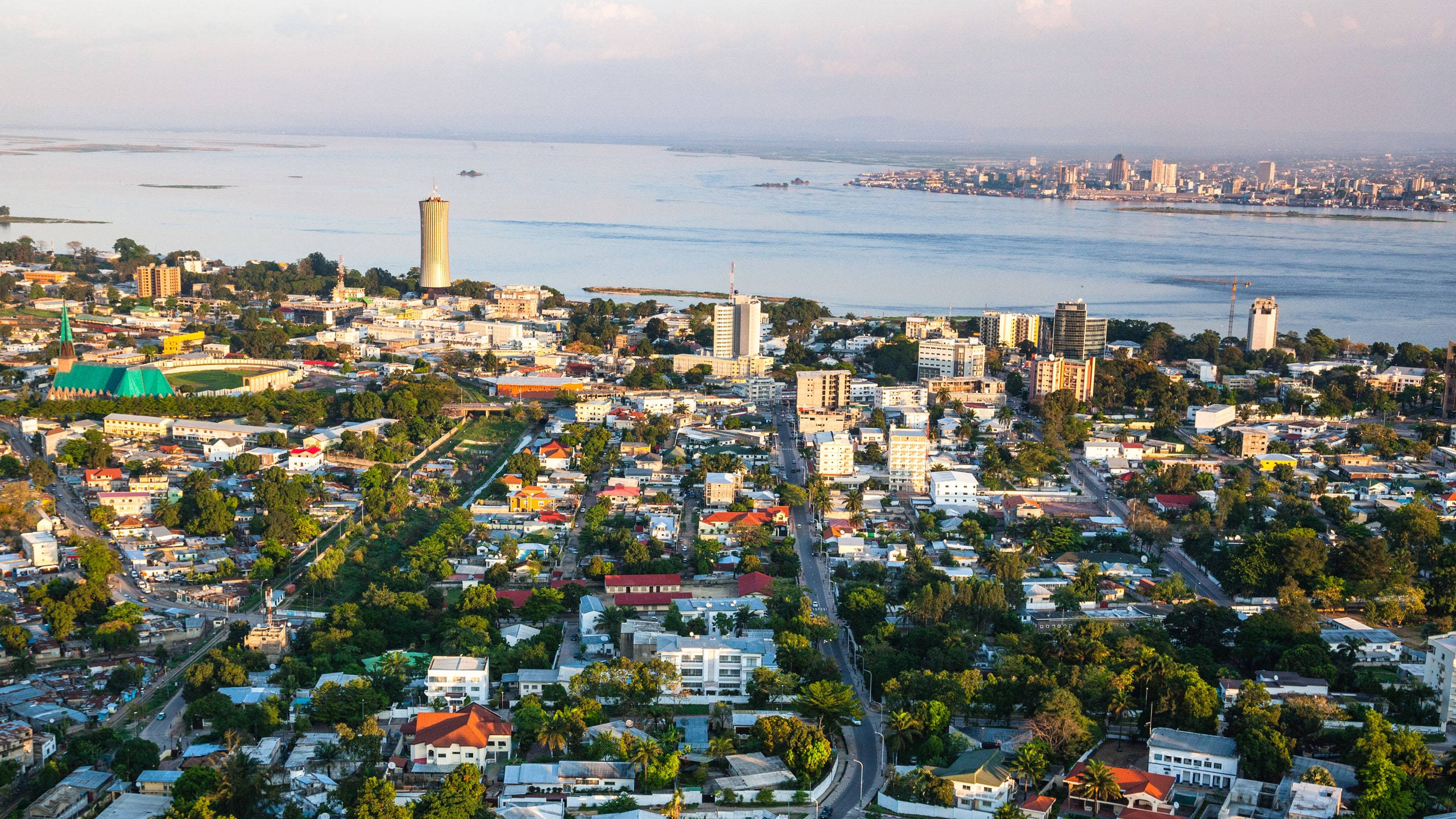 Kinshasa, aerial view, colorful rooftops, 2K Desktop Wallpaper