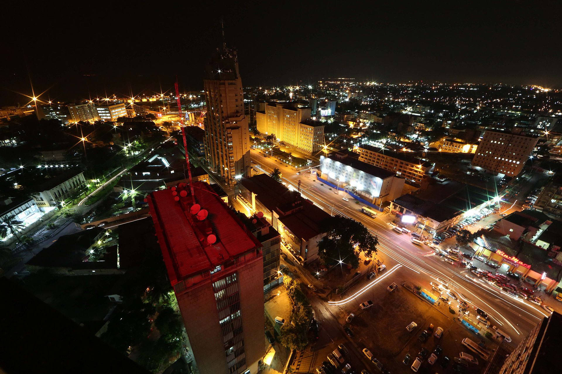 Kinshasa, night, aerial view, Full HD Desktop Wallpaper