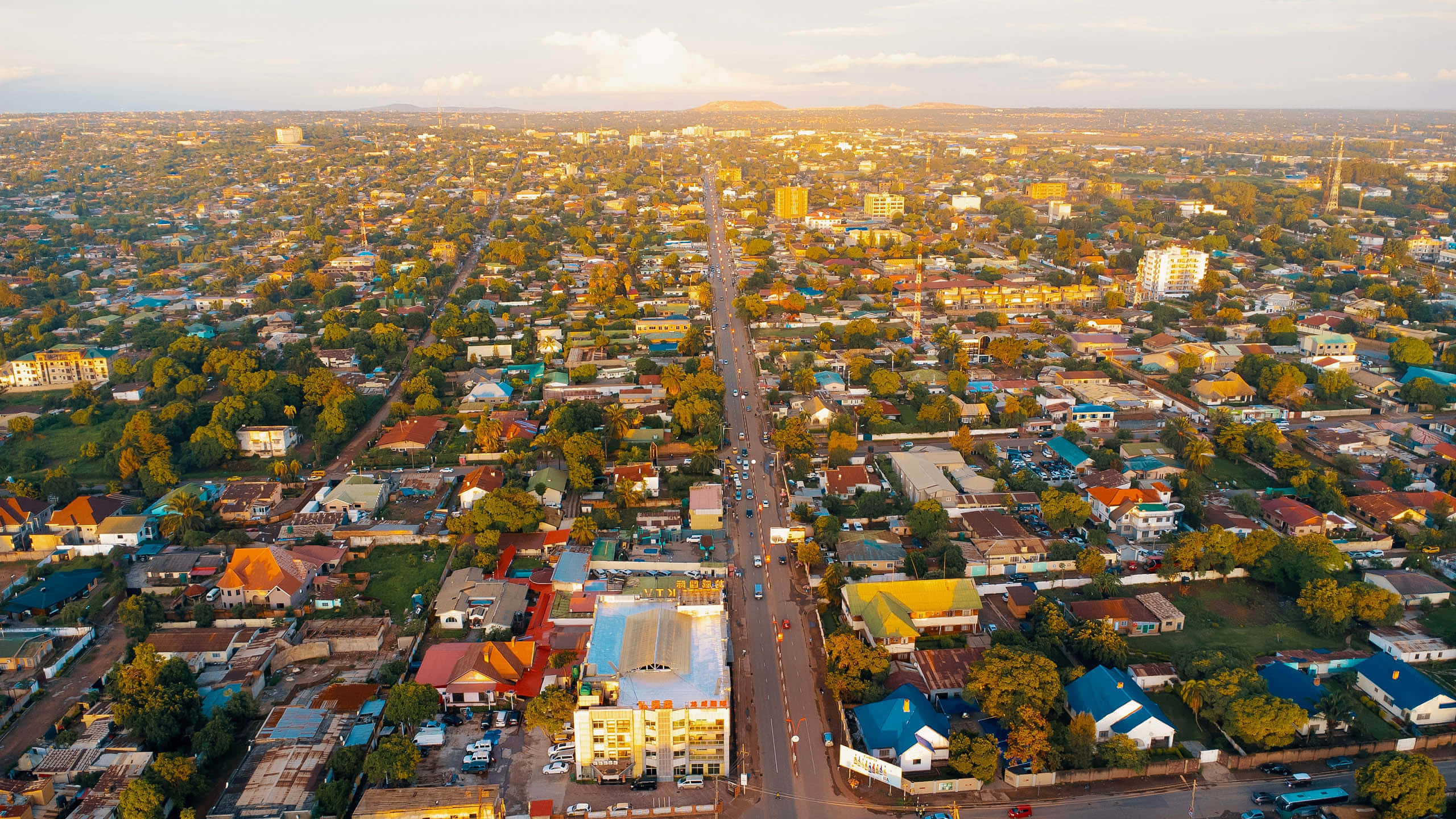 Kinshasa, aerial view, golden hour, 2K Desktop Wallpaper