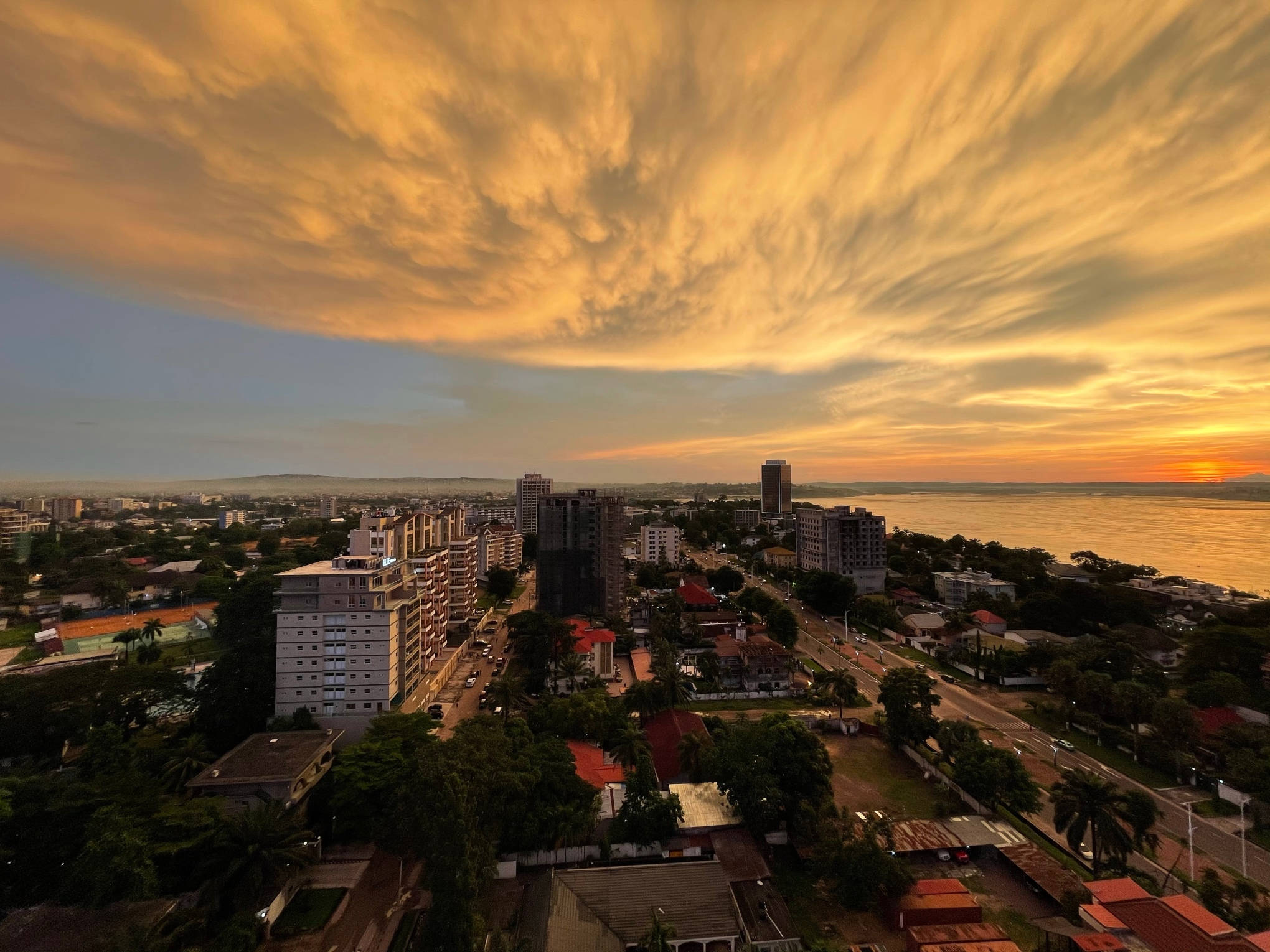 Kinshasa, sunset, golden clouds, Full HD Desktop Wallpaper