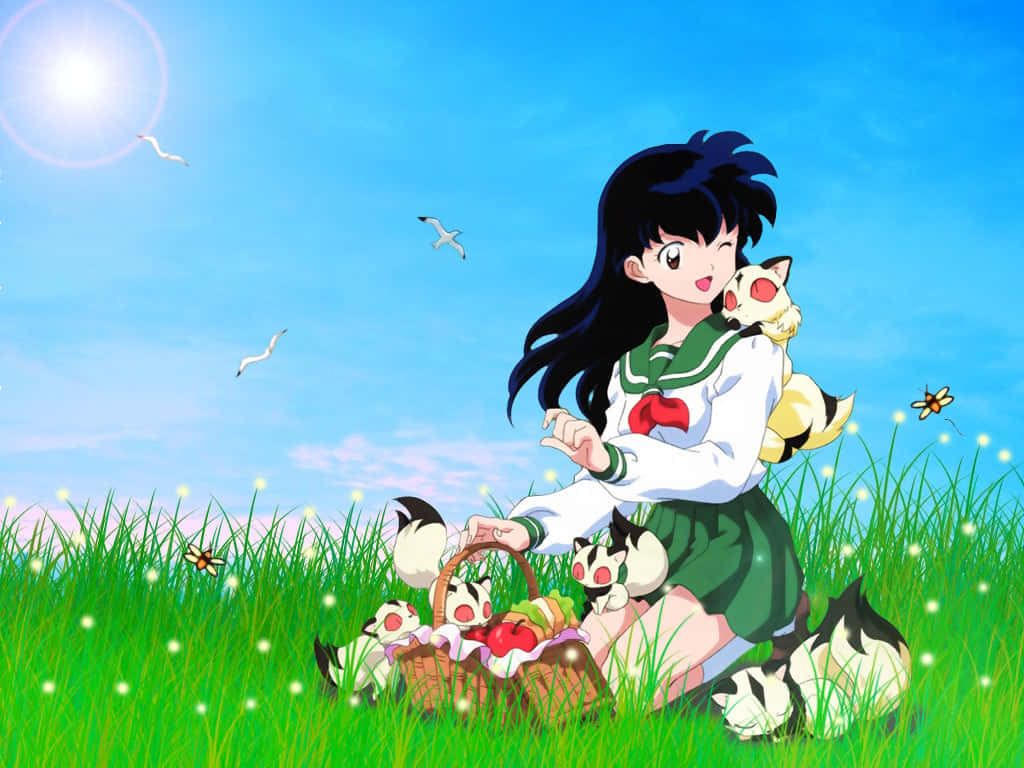 Kirara, school uniform, sunlit meadow, SD Desktop Wallpaper