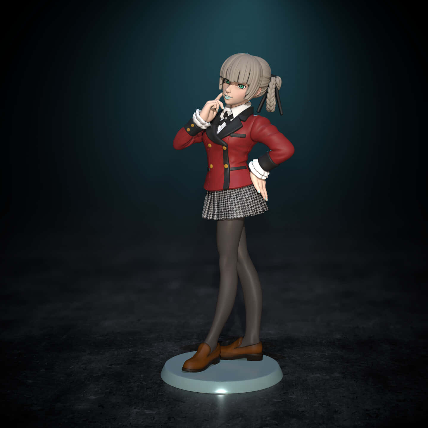 Kirari Momobami, red school uniform, dark teal backdrop, HD Desktop Wallpaper