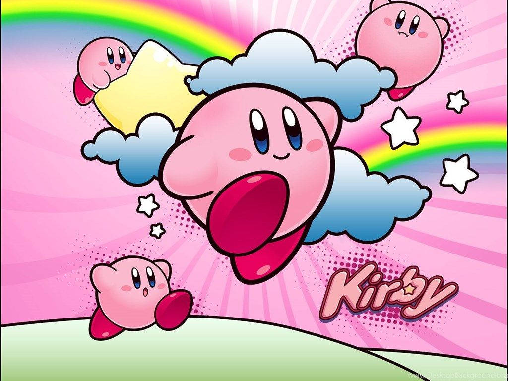 Kirby, pink Kirby, clouds, SD Desktop Wallpaper