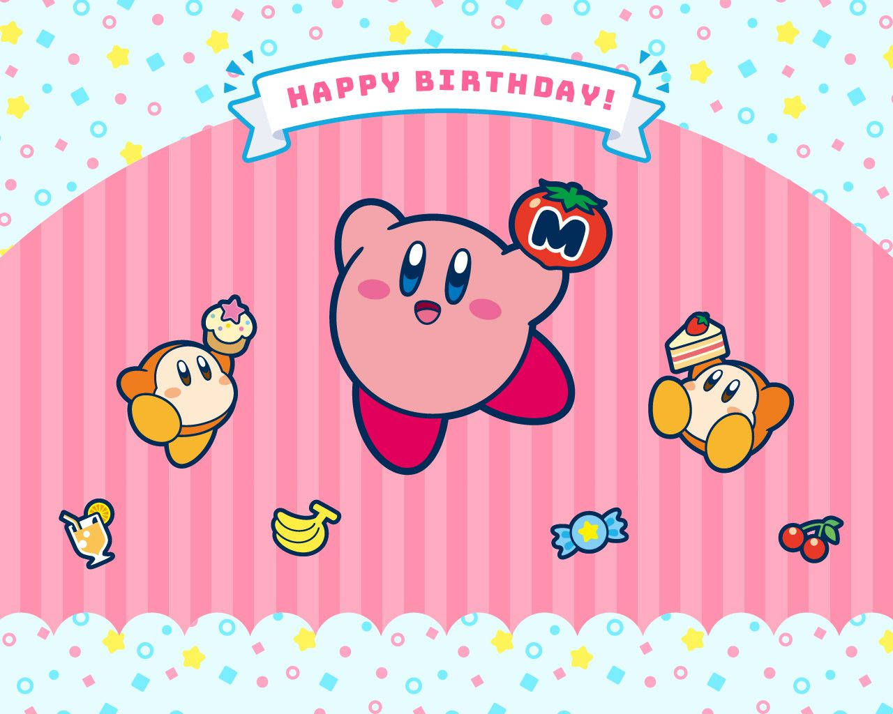 Kirby, Happy Birthday!, pink, HD Desktop Wallpaper
