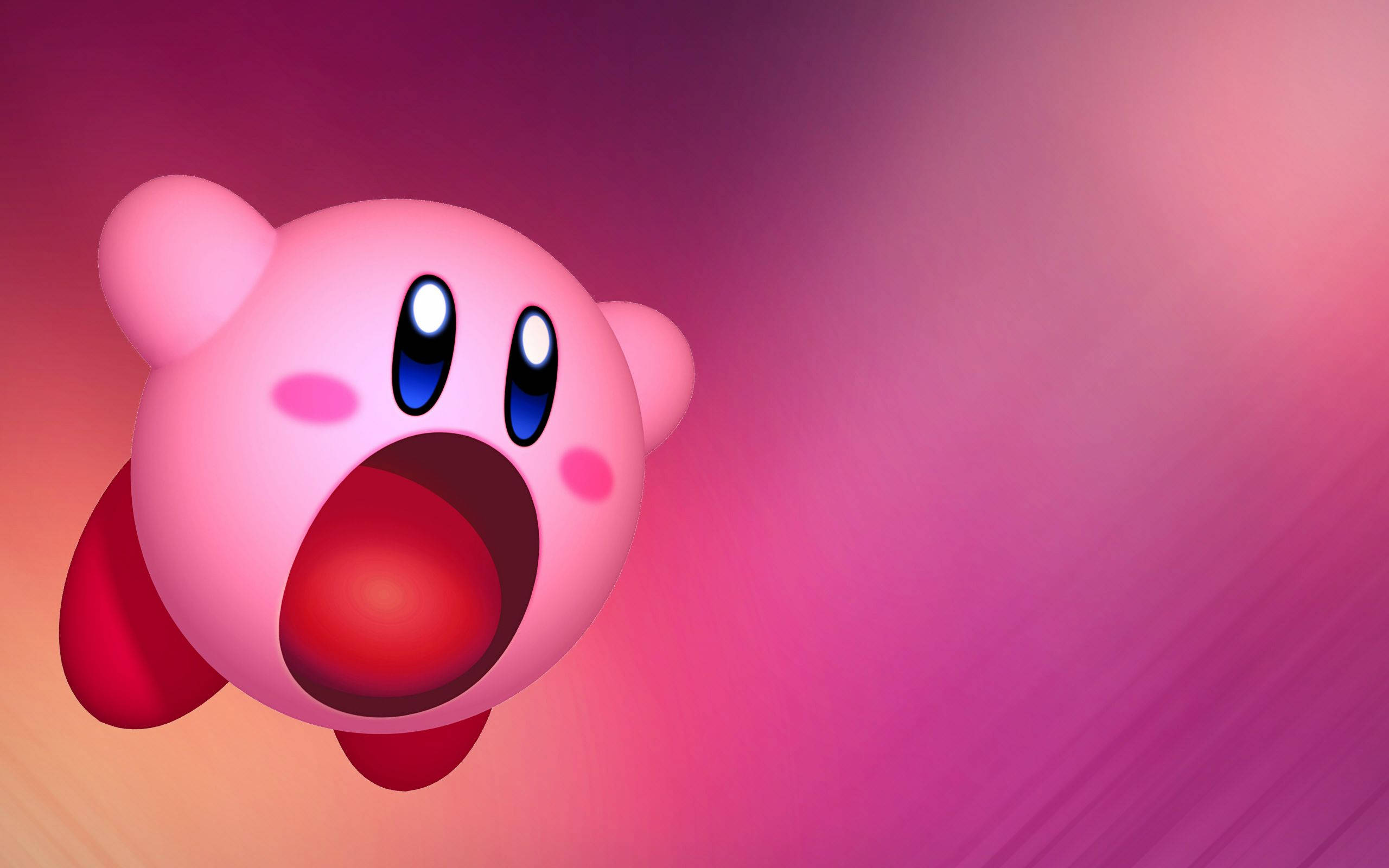 Kirby, pink spherical character, wide blue eyes, 2K Desktop Wallpaper