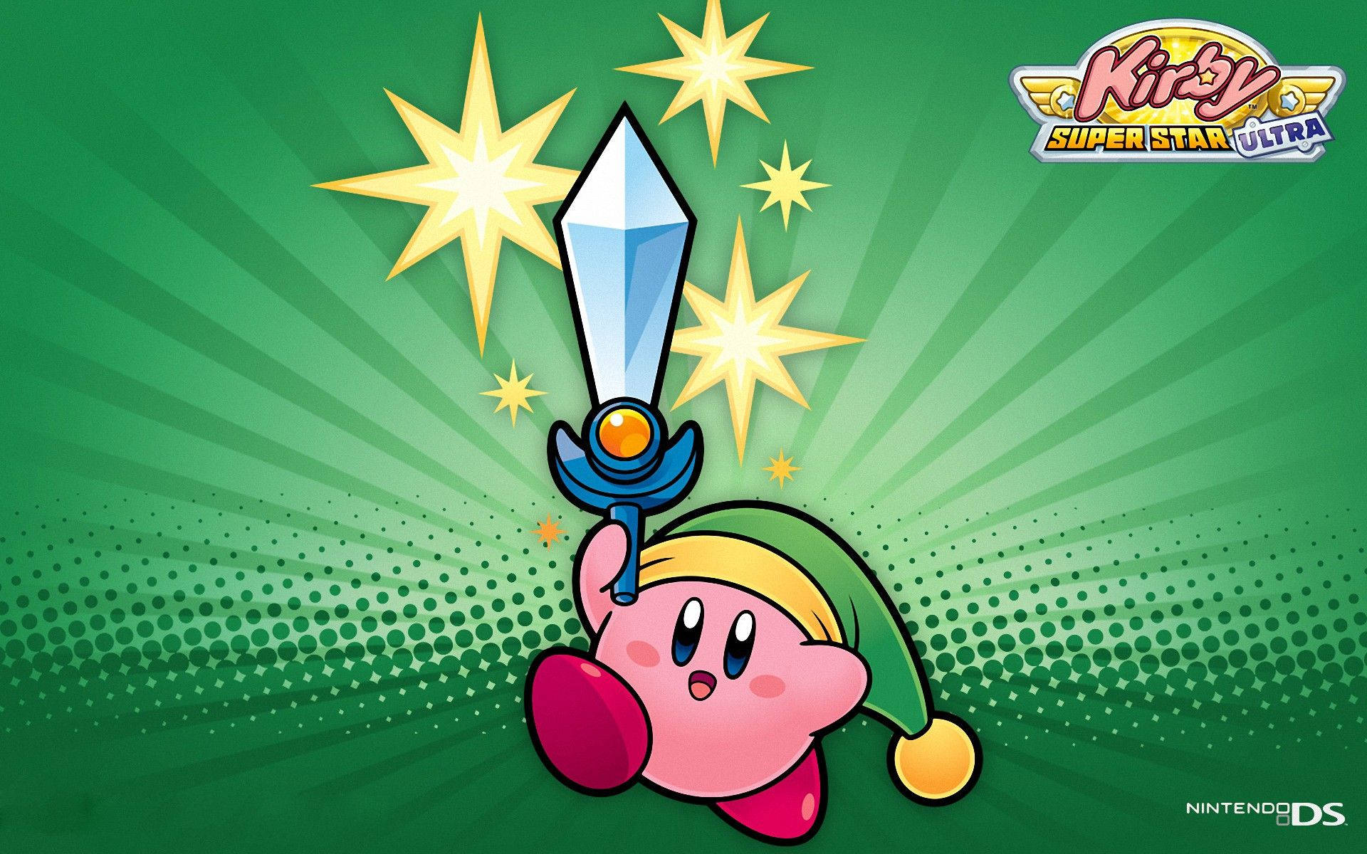 Kirby, green hat, glowing sword, Full HD Desktop Wallpaper