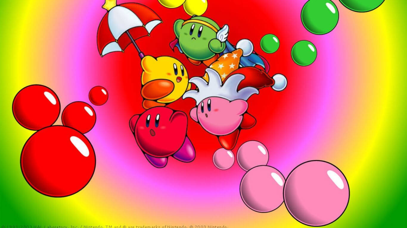 Kirby, friends, colorful bubbles, HD Desktop Wallpaper