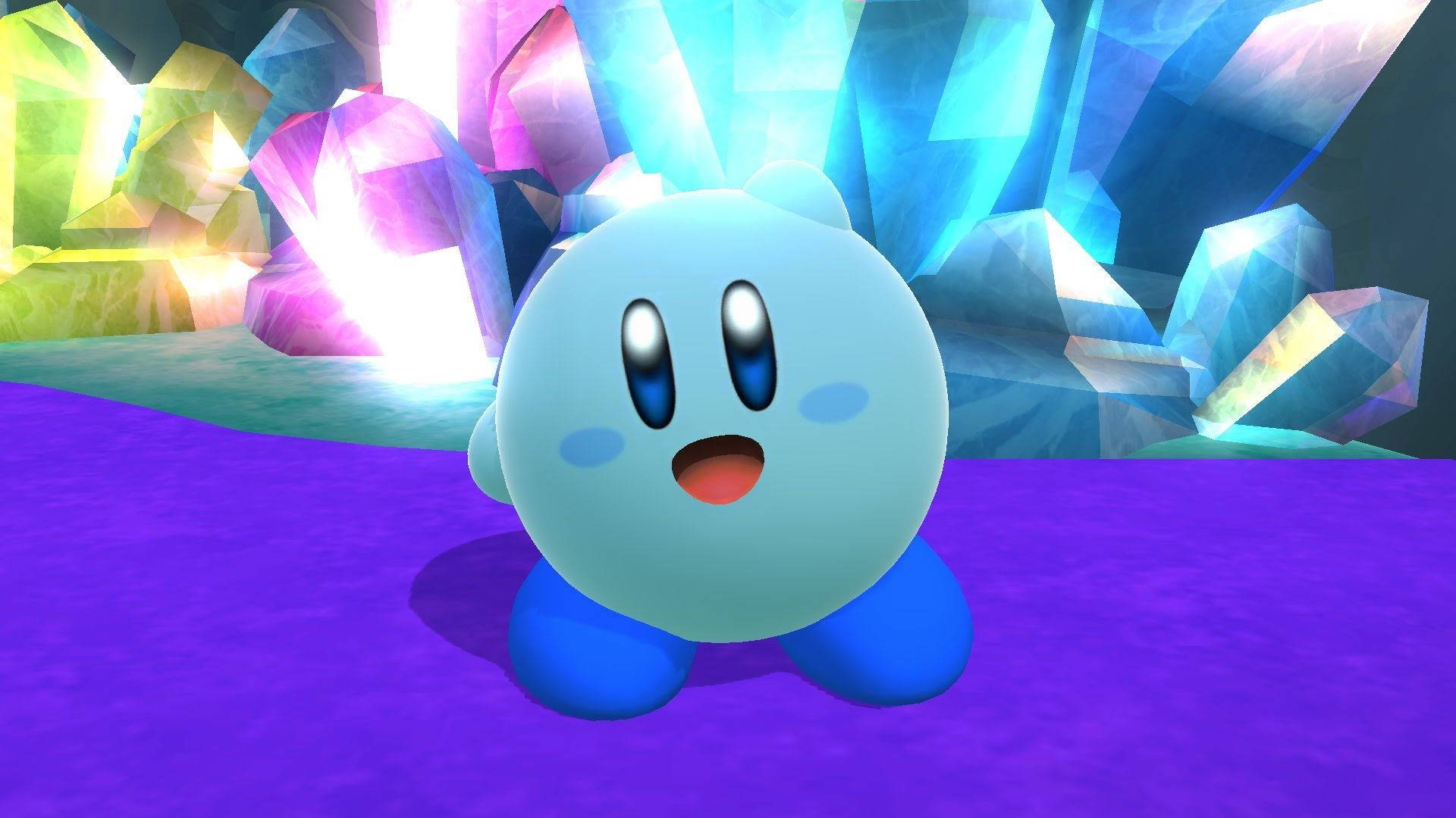 Kirby, blue Kirby, purple ground, Full HD Desktop Wallpaper