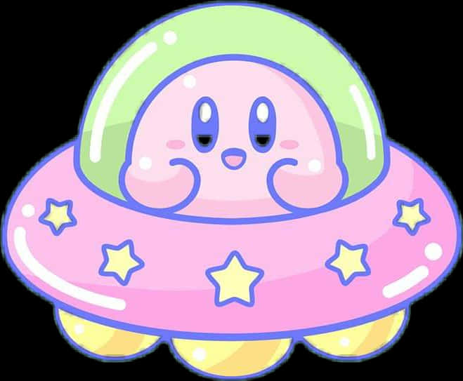 Kirby, pink UFO, yellow stars, SD Desktop Wallpaper