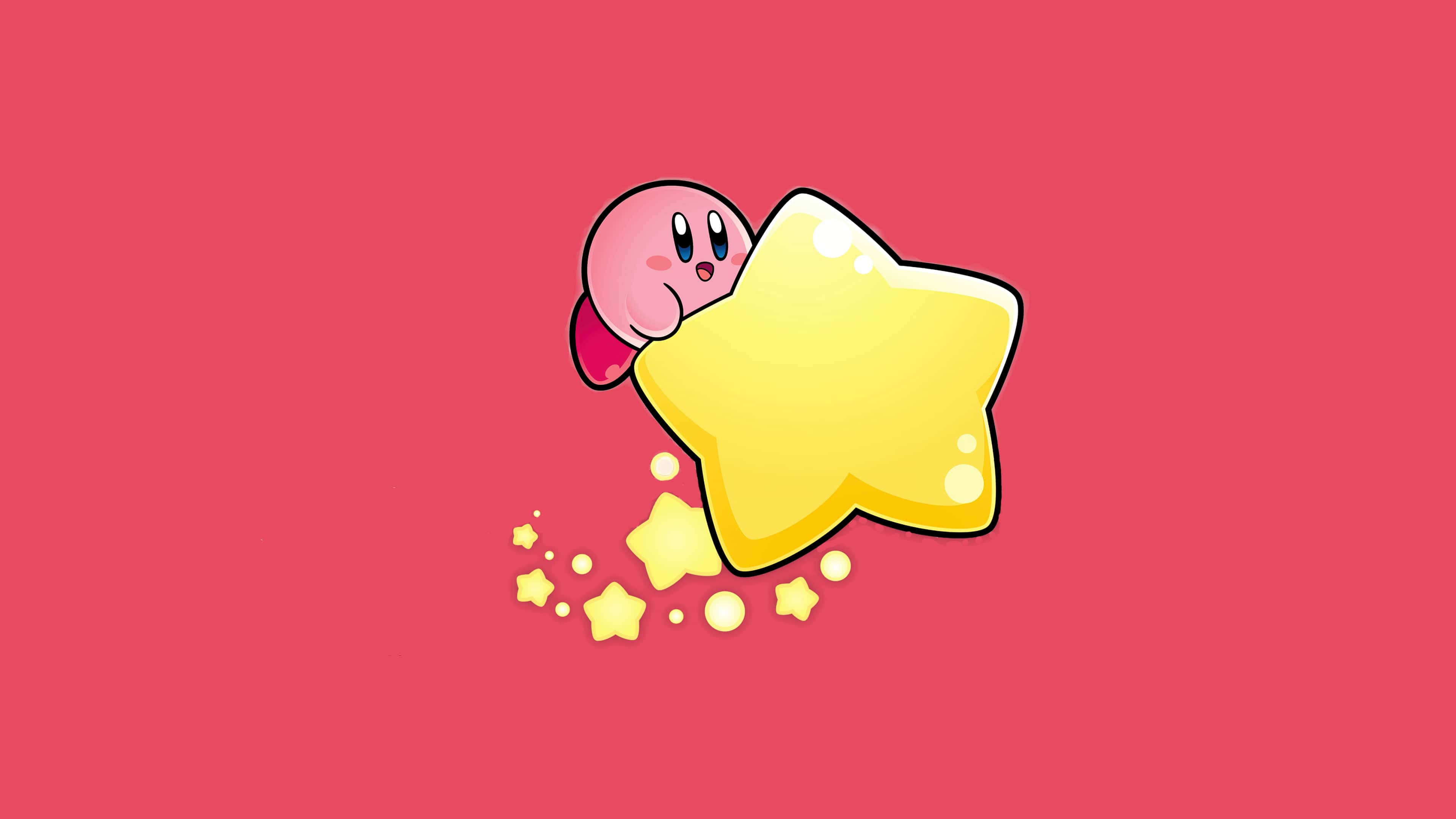 Kirby, yellow star, coral background, 4K Desktop Wallpaper
