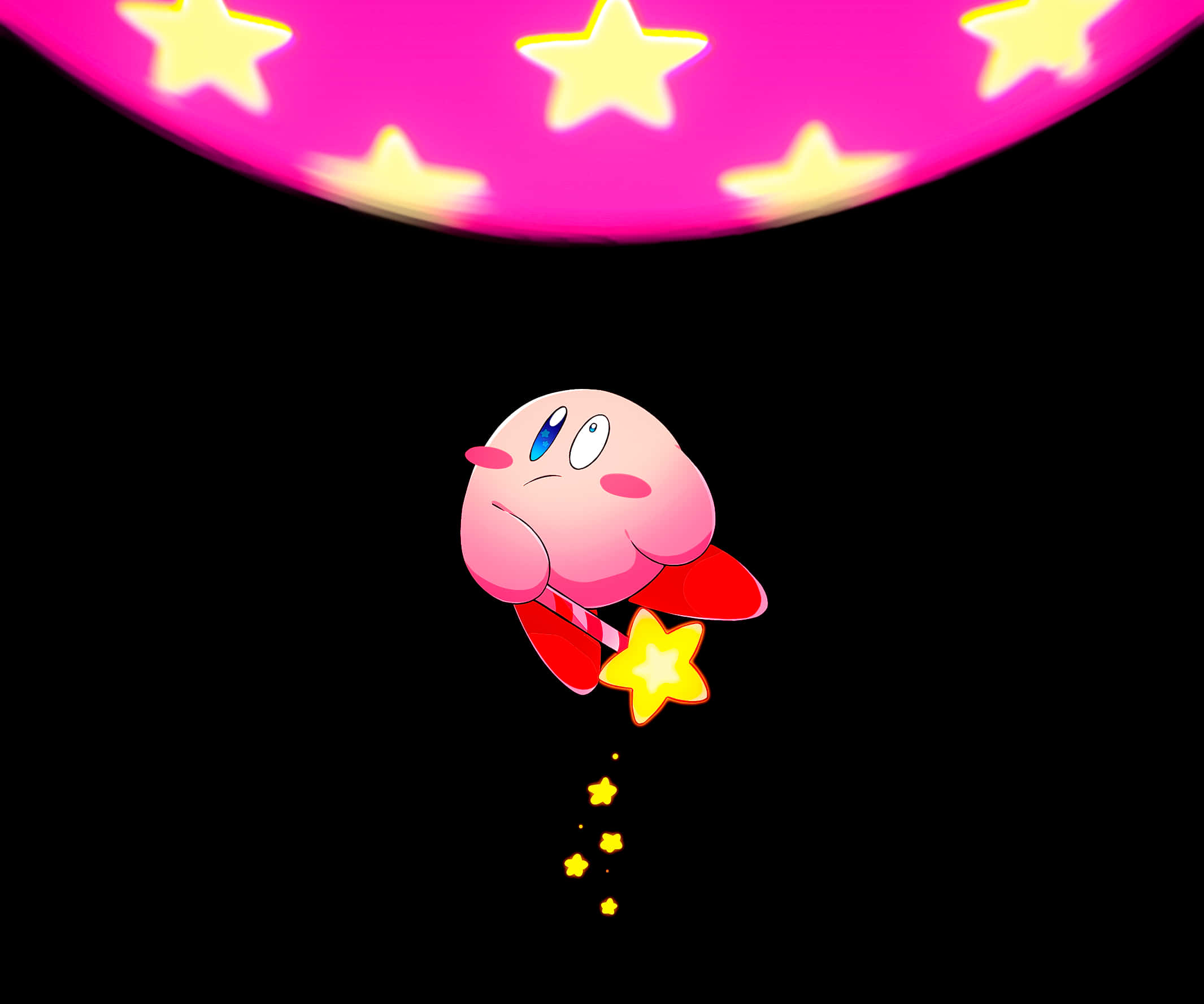 Kirby, pink starry moon, black void sky, Full HD Desktop Wallpaper