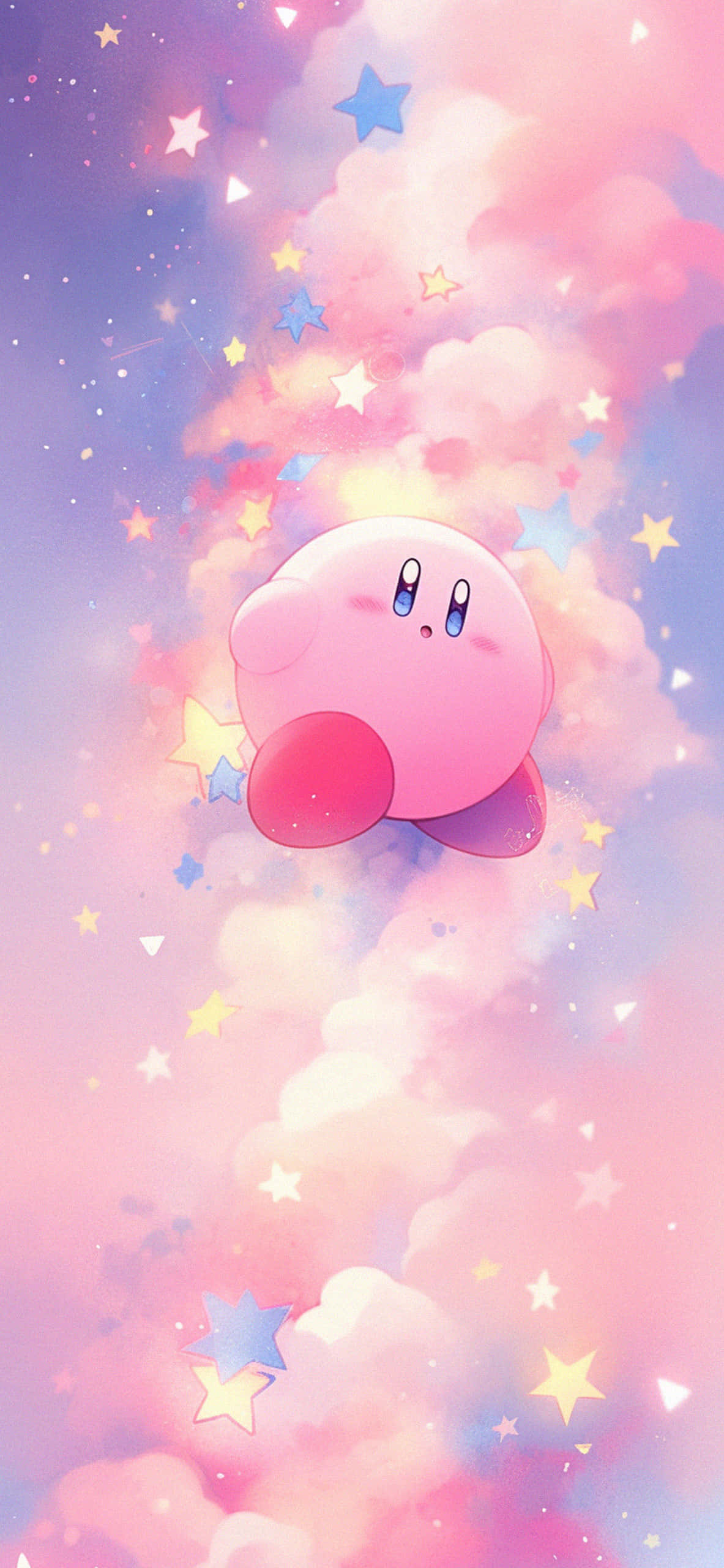 Kirby, pastel clouds, sparkling stars, 2K Phone Wallpaper