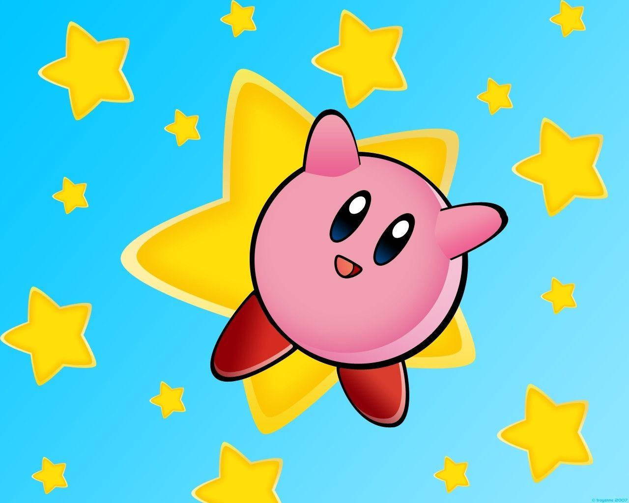 Kirby, pink star-shaped character, red feet, HD Desktop Wallpaper