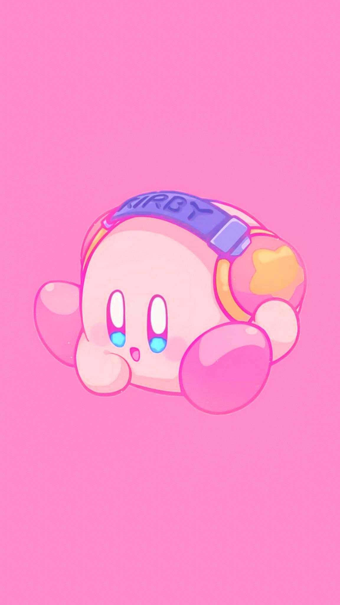 Kirby, pink, purple headphones, Full HD Phone Wallpaper